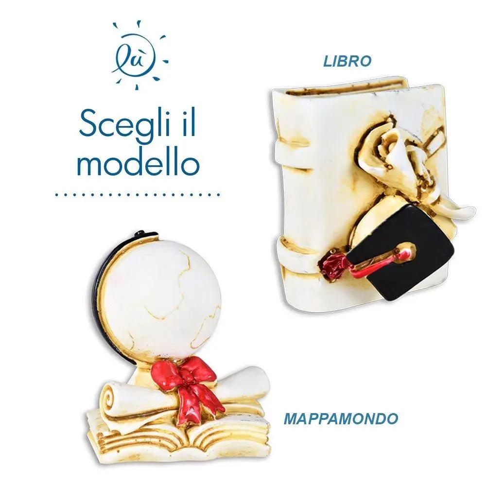 Applicazione Laurea Mappamondo e Libro per Confettata in Resina da appoggio Applicazioni in Resina e Gesso Albalu Bomboniere