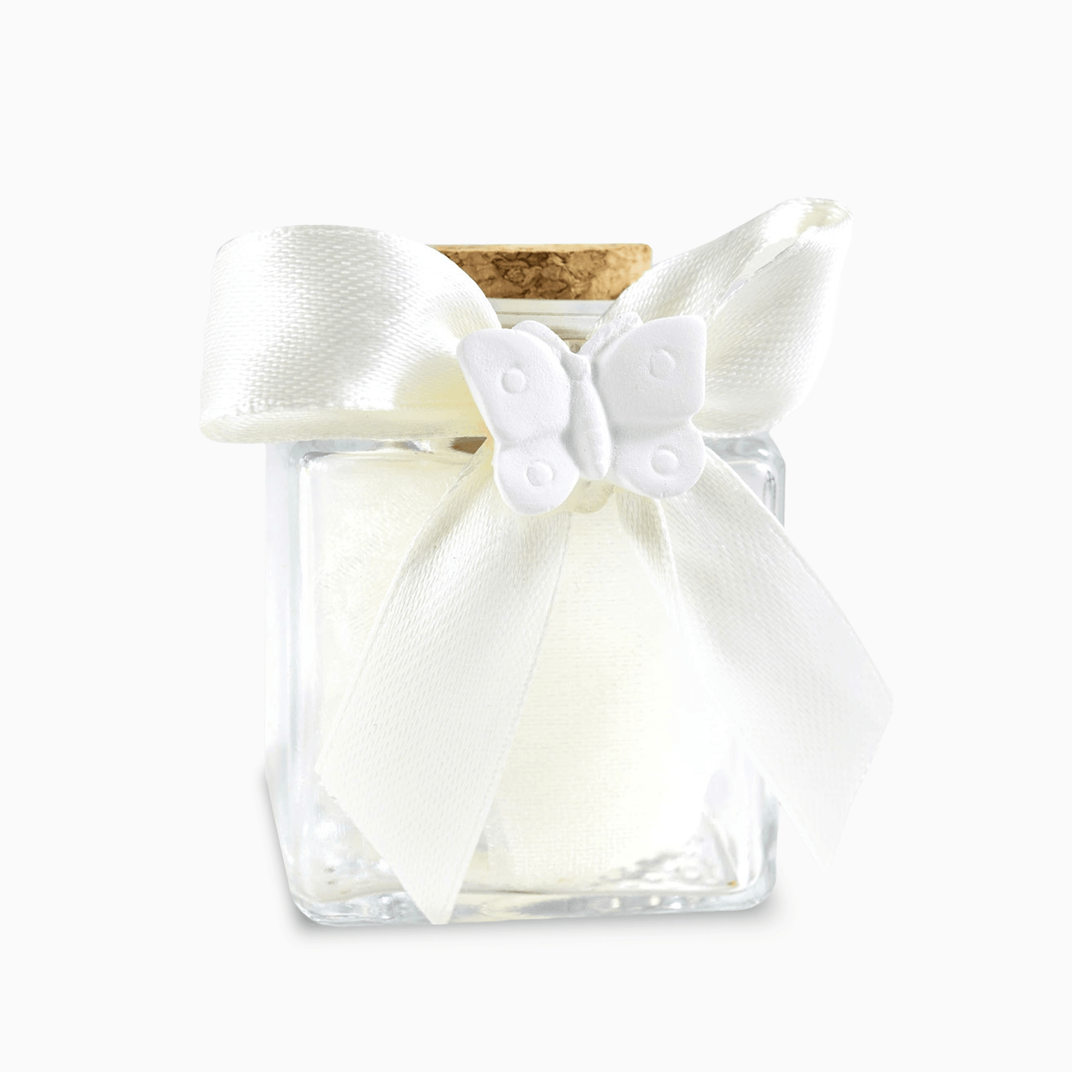 Barattolino Confettata Portaconfetti in Vetro Applicazione Farfalla e Nastrino Bianco Portaconfetti Albalu Bomboniere