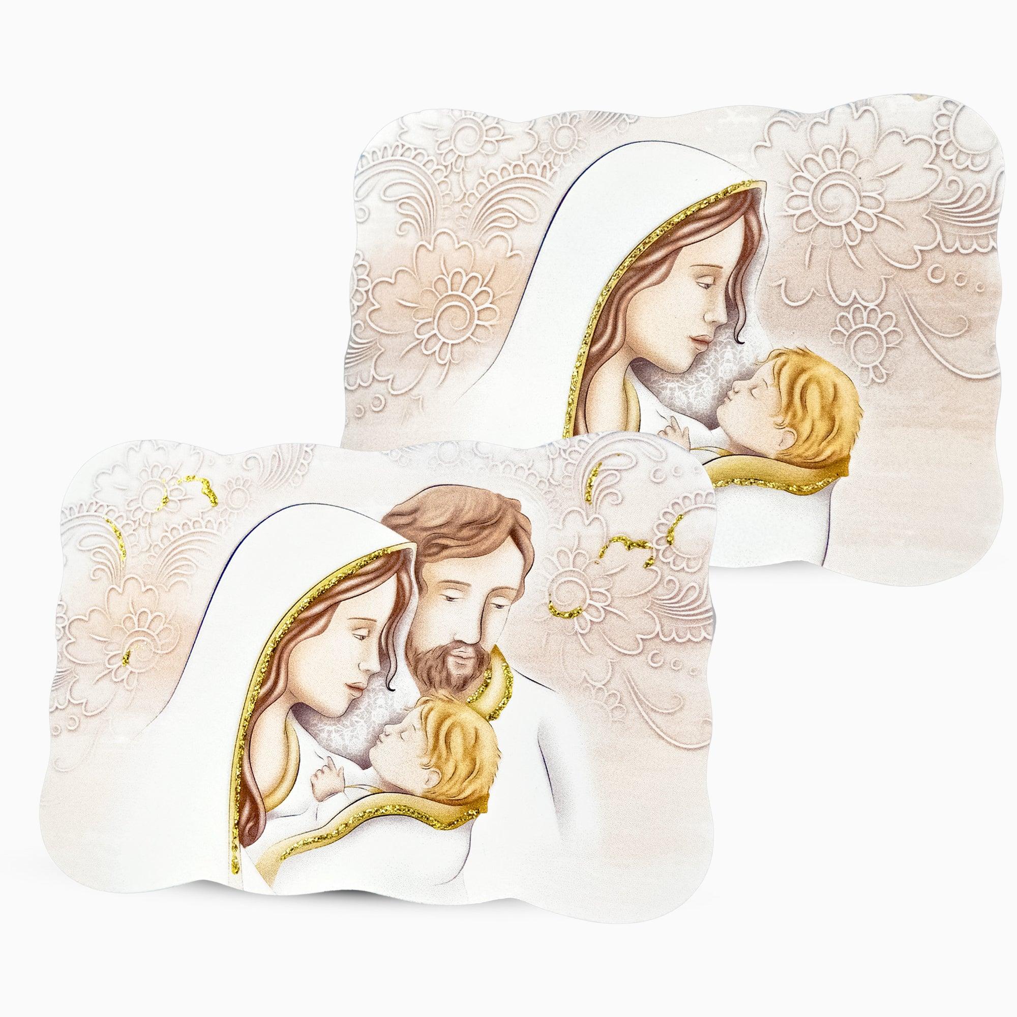 Bomboniera Icona Sacra Famiglia e Maternità in Legno da appoggio Flower Shabby Icone Sacre Albalu Bomboniere