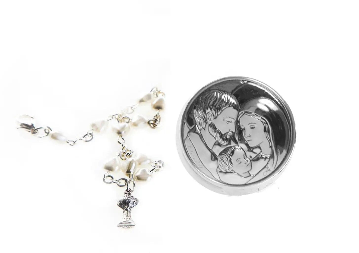 Bracciale Rosario e Porta Rosario in Metallo diametro 4cm Oggetti Sacri Albalu Bomboniere