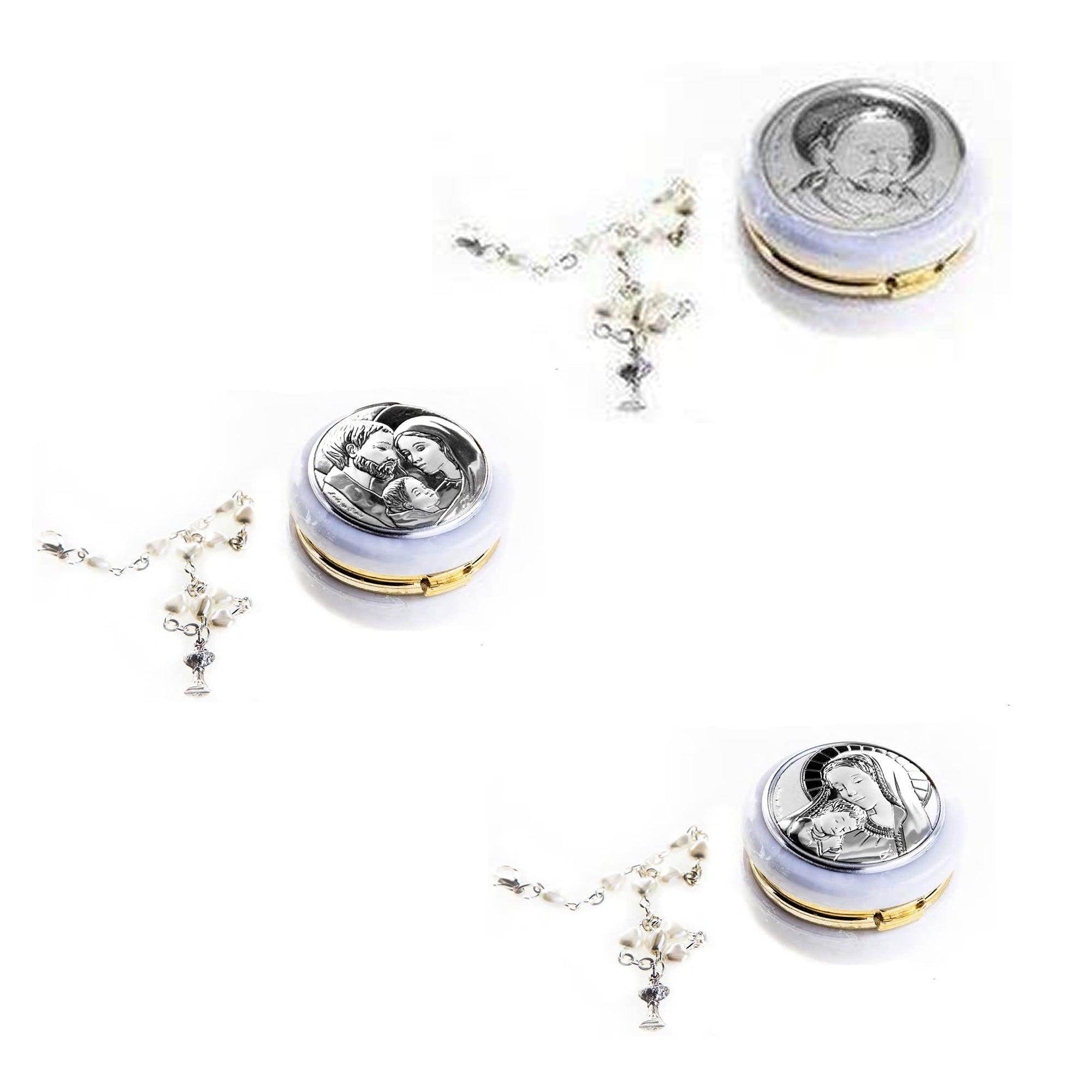 Bracciale Santo Rosario Argentato Con Portarosario Portapillole in PVC con Figure Sacre Oggetti Sacri Albalu Bomboniere