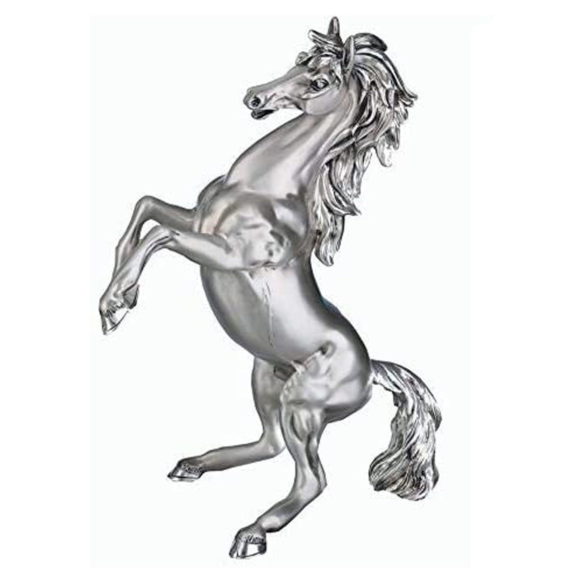 Cavallo Rampante Statua Resina Argento h. 25 cm Resina Argentata Albalu Bomboniere