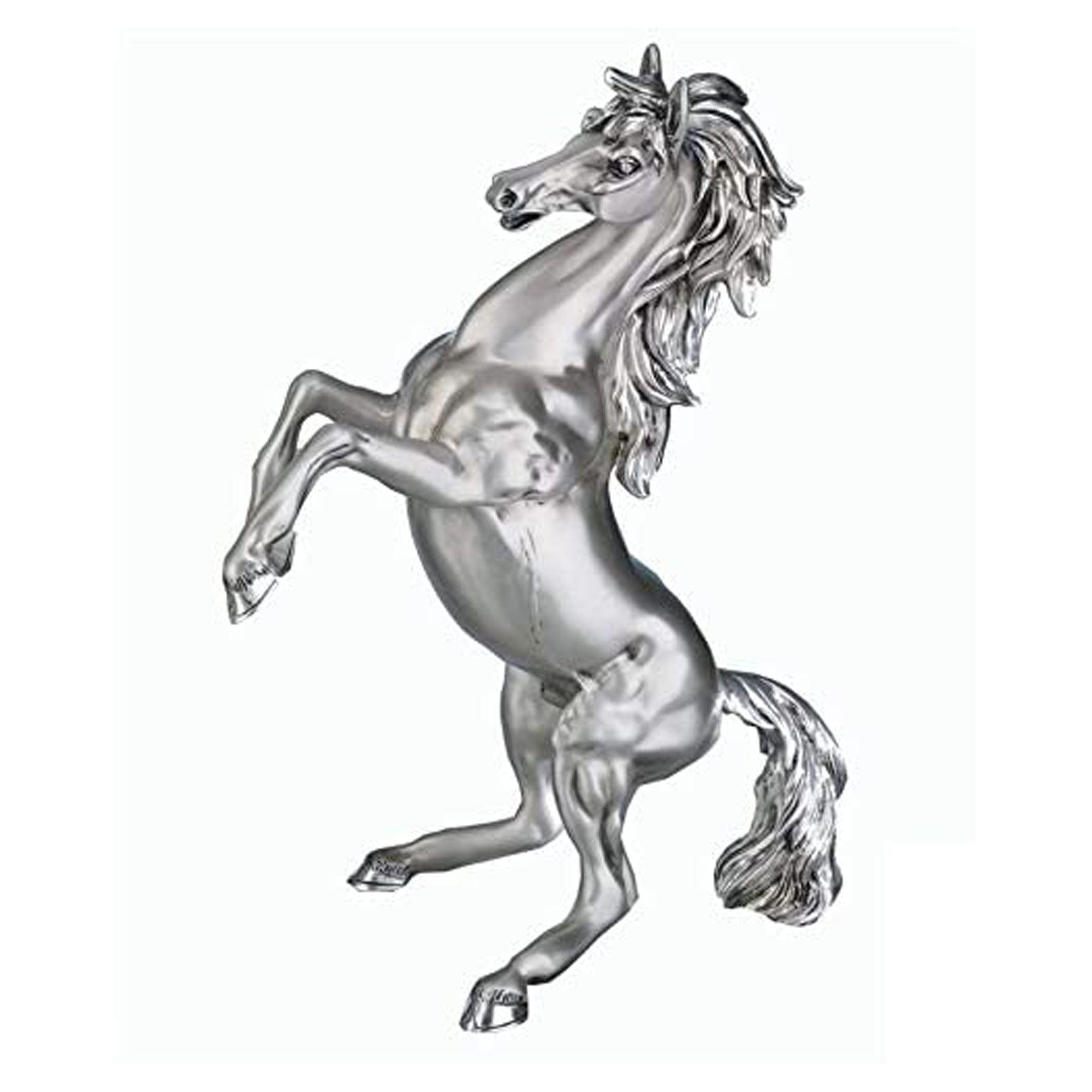 Cavallo Rampante Statua Scultura in Resina Argento Misura 35 cm Resina Argentata Albalu Bomboniere
