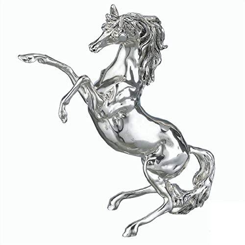 Cavallo Rampante in Resina Argentata Statua Scultura - Scatola Regalo Inclusa, Made in Italy