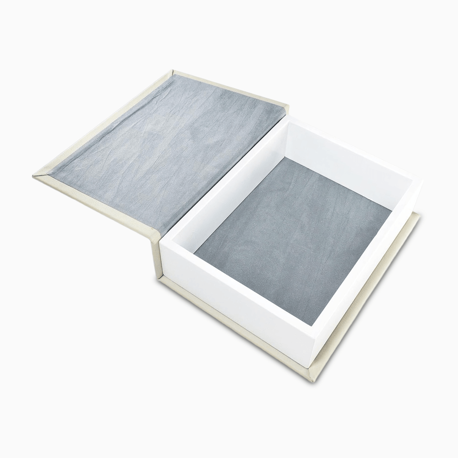 Cofanetto Portagioie in Eco Pelle Panna a Forma di Libro con Applicazione Cinque Cuori in Legno Sagomato Svuotatasche e Cofanetti Albalu Bomboniere