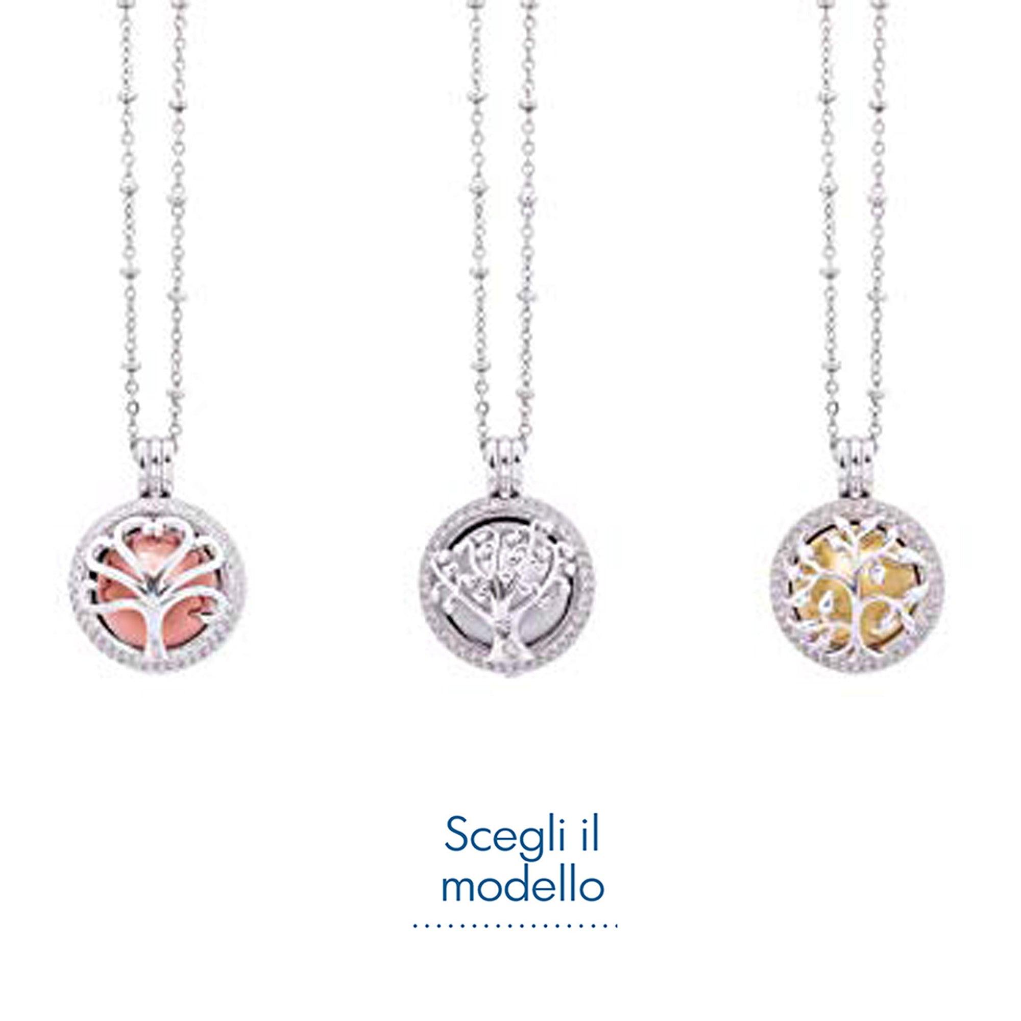 Collana Chiama Angeli Ottone e Zirconi a Sfera Tema Alberi Con Catenella Argentata Inalterabile Regali Nascita & Battesimo Albalu Bomboniere