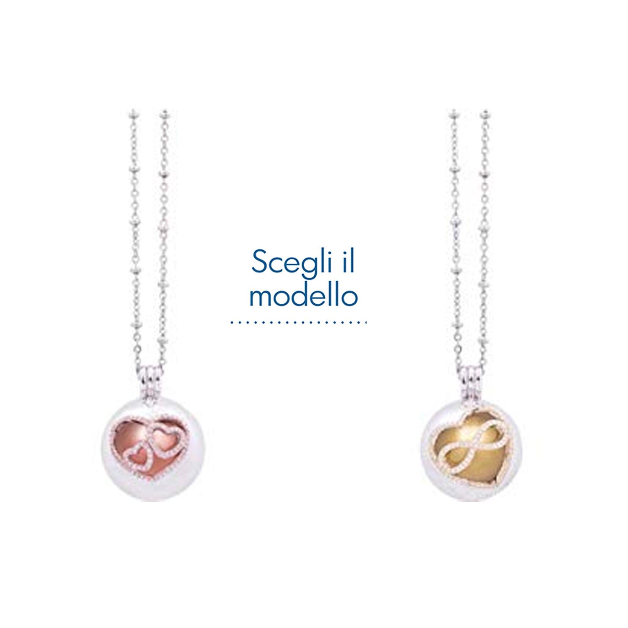 Collana Chiama Angeli Ottone e Zirconi a Sfera Tema Cuori Con Catenella Argentata Regali Nascita & Battesimo Albalu Bomboniere