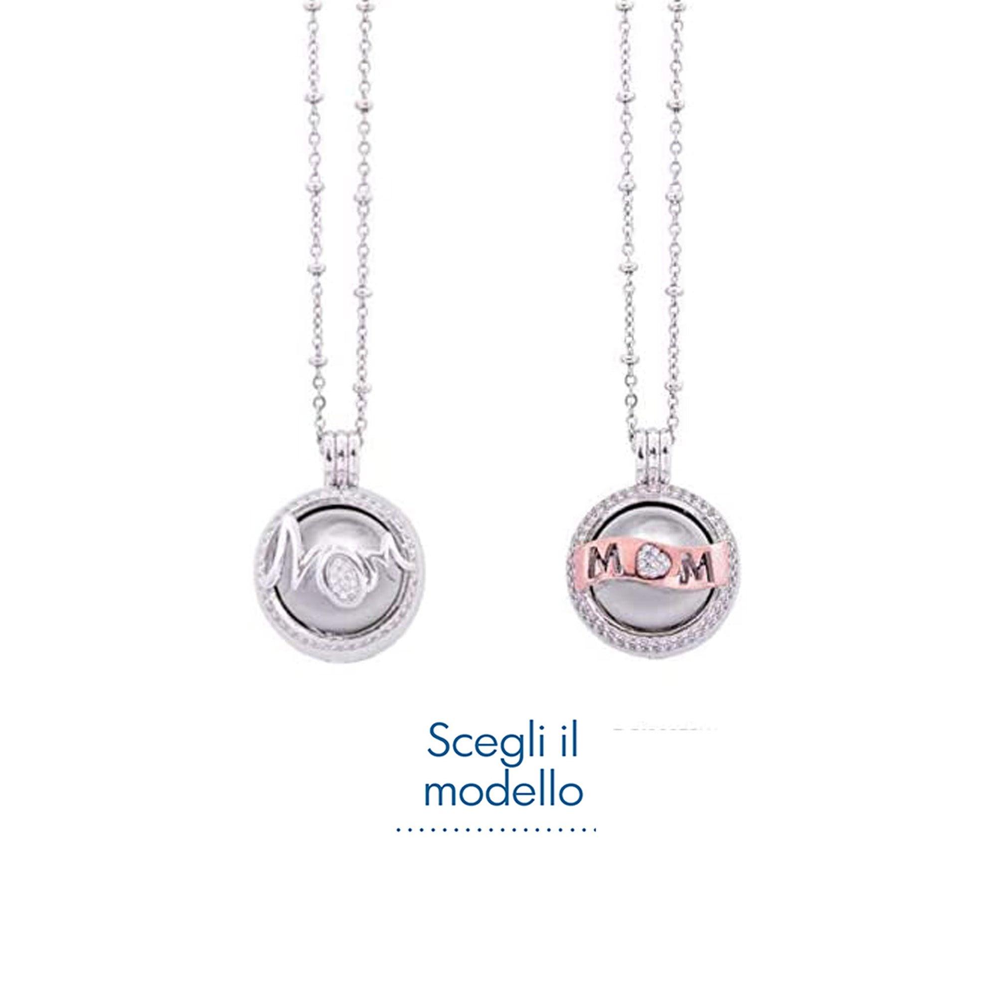 Collana Chiama Angeli Ottone e Zirconi a Sfera Tema Mom Con Catenella Argentata Inalterabile Regali Nascita & Battesimo Albalu Bomboniere