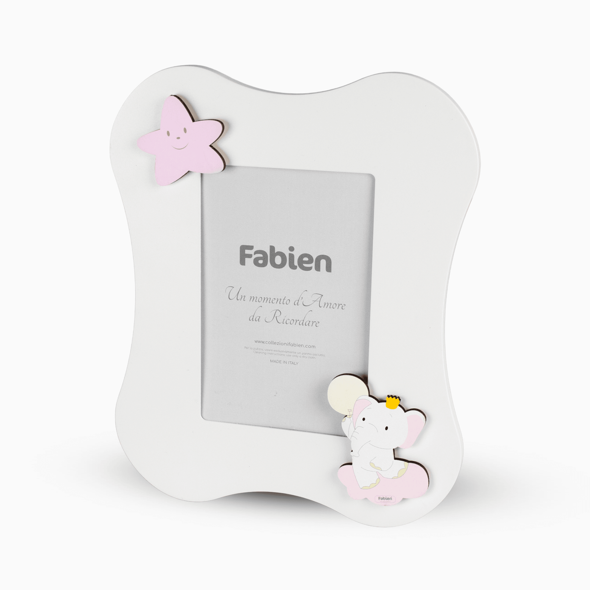 Cornice Portafoto Bianco Laccato con Applicazioni in Legno Bimbo e Bimba Scatola Regalo inclusa