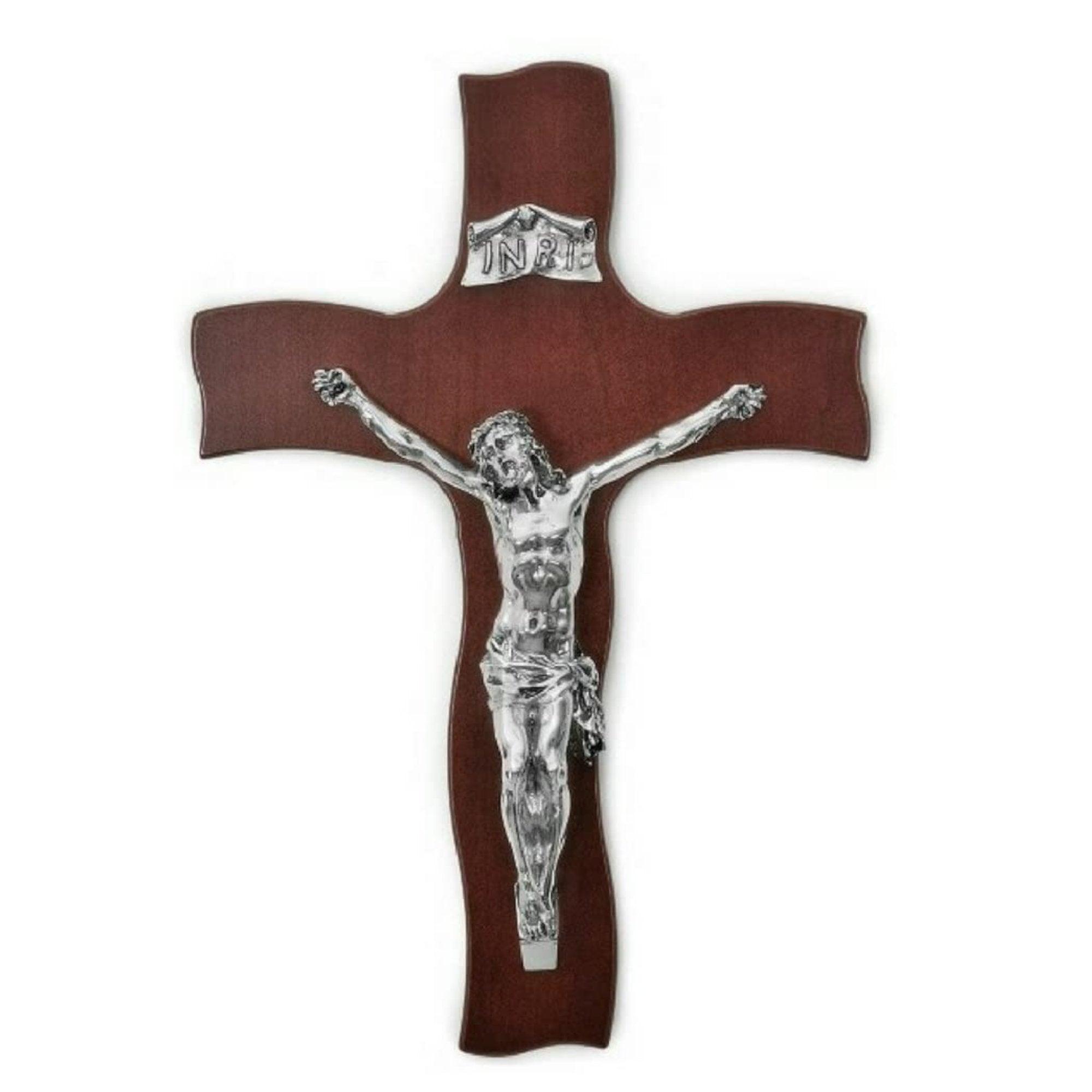 Crocifisso da Parete Moderno Resina Argento su Retro in Legno per Interni  Albalu Bomboniere
