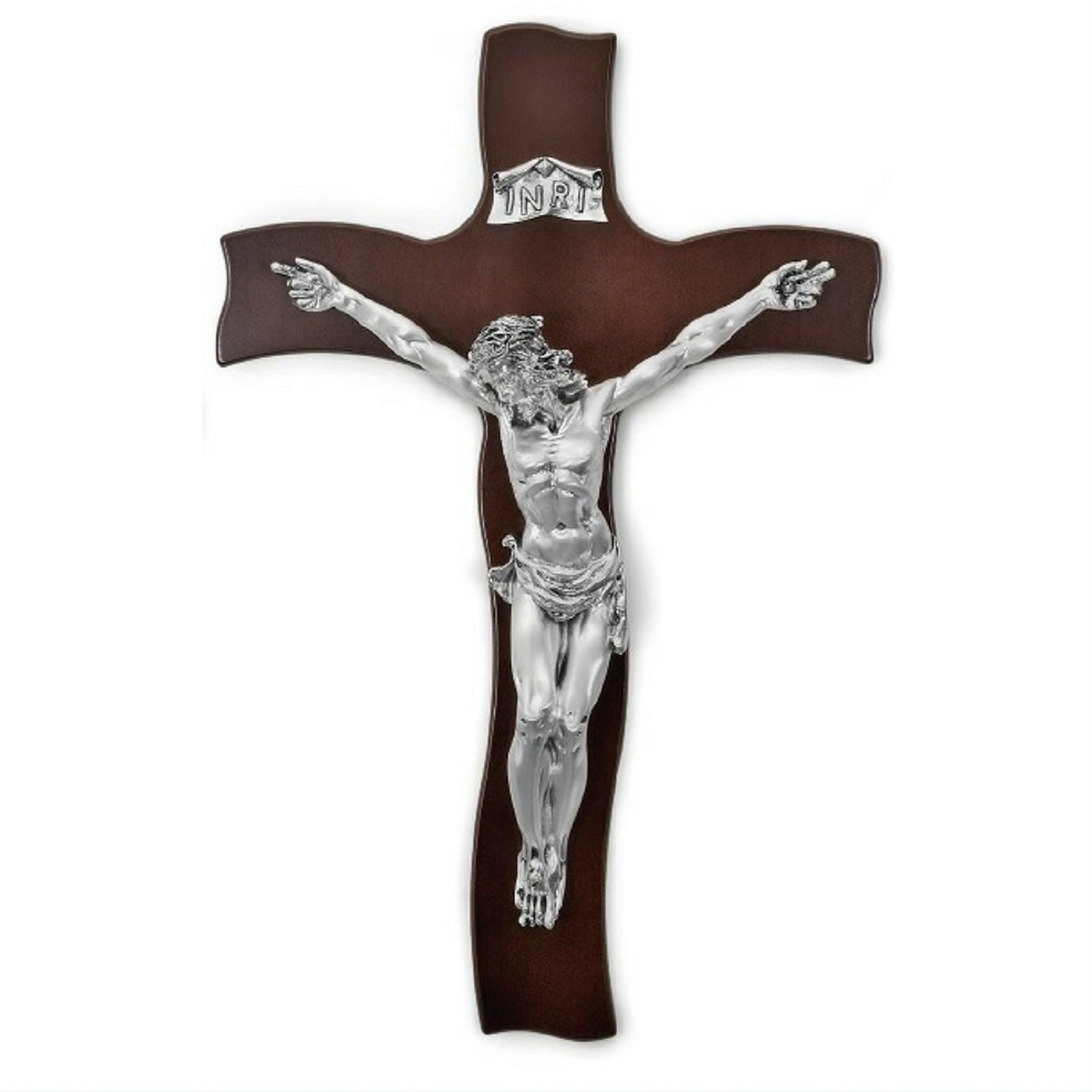 Crocifisso in Resina Argentata su base in Legno Wenge Oggetti Sacri Albalu Bomboniere