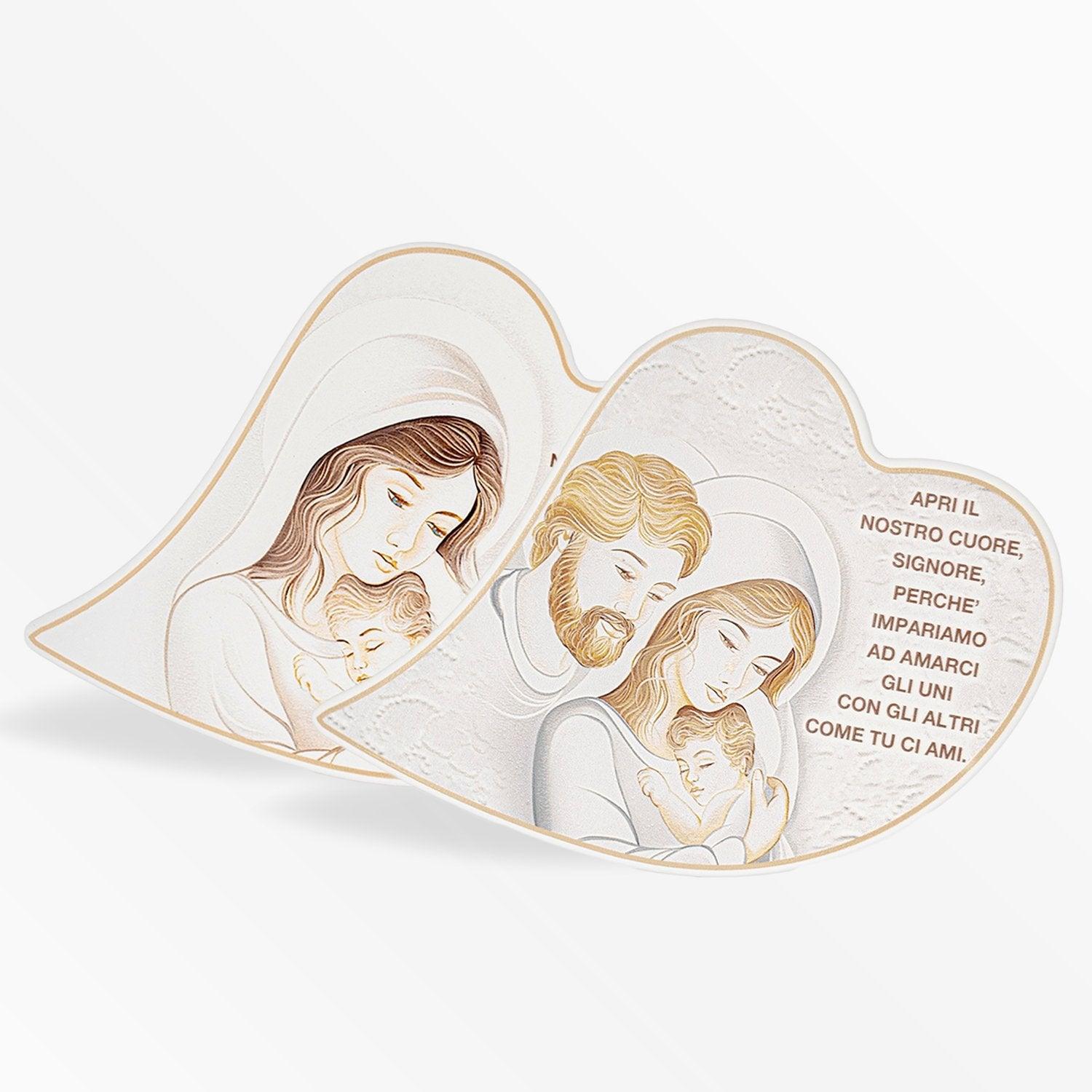 Icona Cuore a Tema Maternità o Sacra Famiglia con Frase stampata a rilievo su Legno Laccato Icone Sacre Albalu Bomboniere