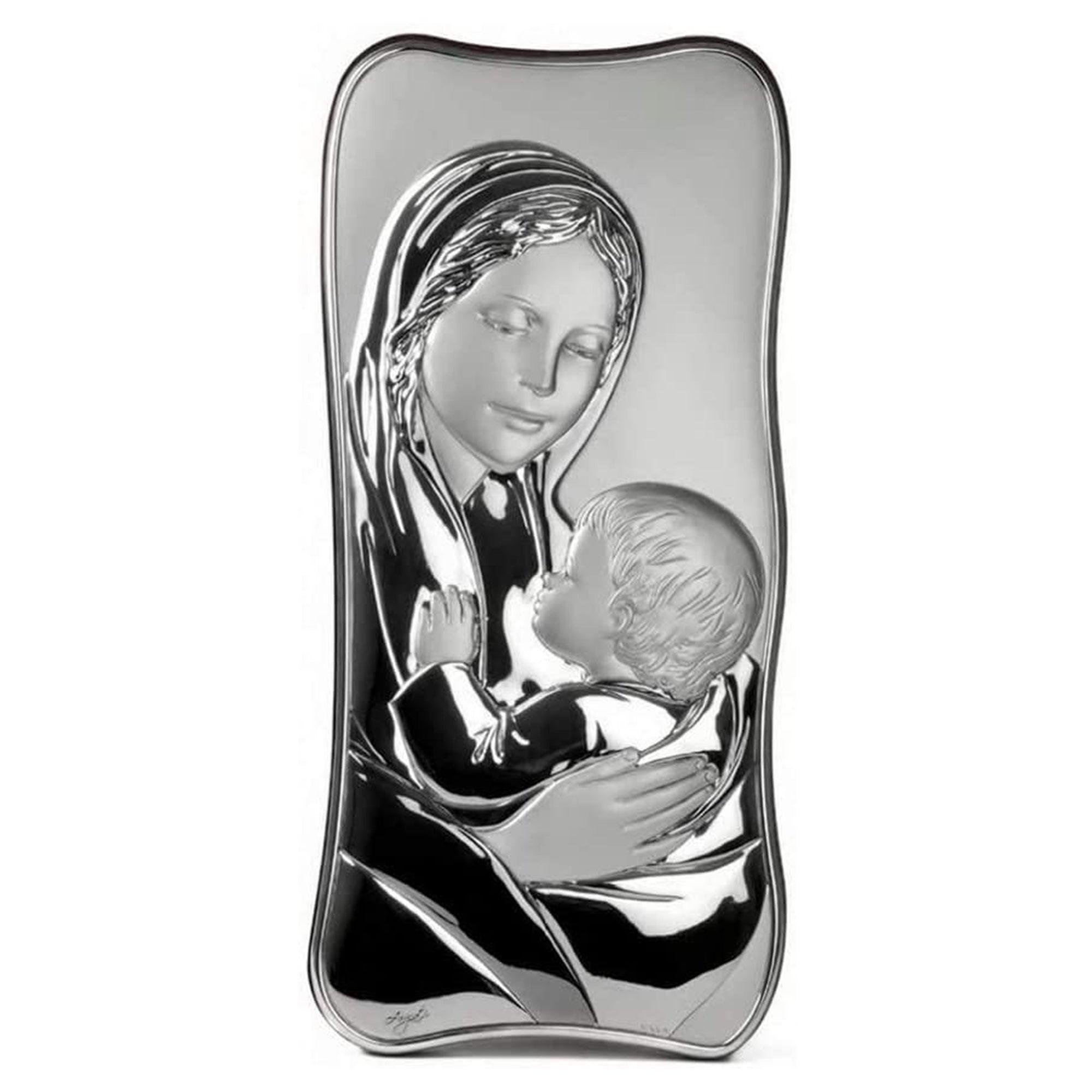 Icona Matrnità Onde in Argento Laminato con Retro legno Icone Sacre Albalu Bomboniere