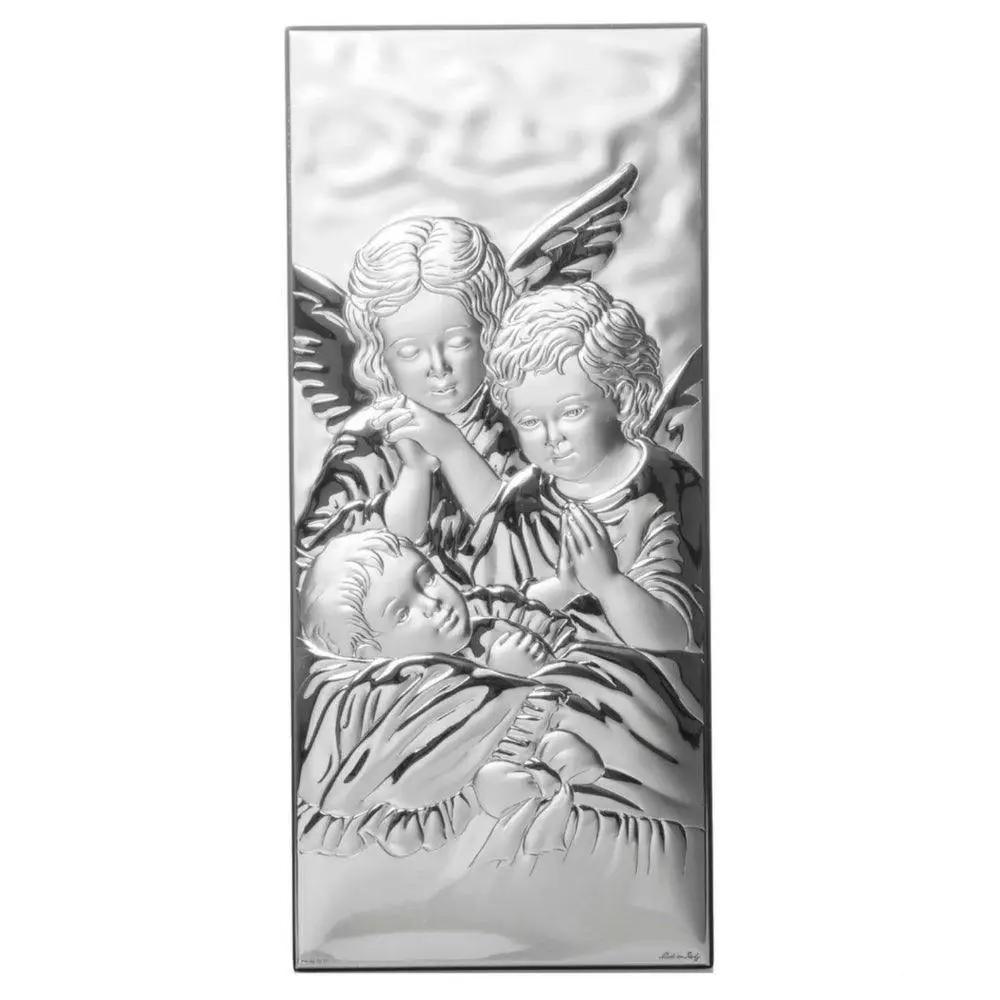 Icona Sacra Angeli Custodi in Argento Laminato con Retro in Legno Icone Sacre Albalu Bomboniere