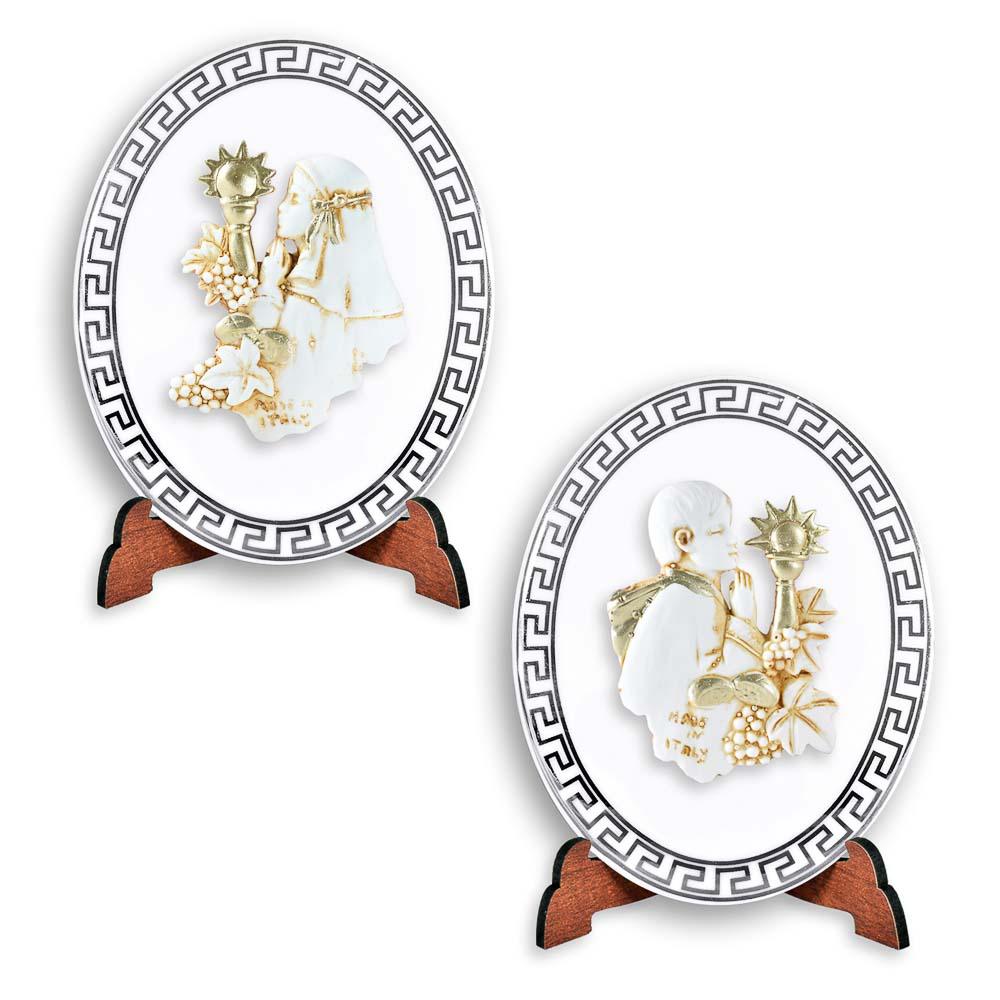 Icona Sacra Ovale Ceramica retro Legno Bambino Bambina in Preghiera Oggetti Sacri Albalu Bomboniere