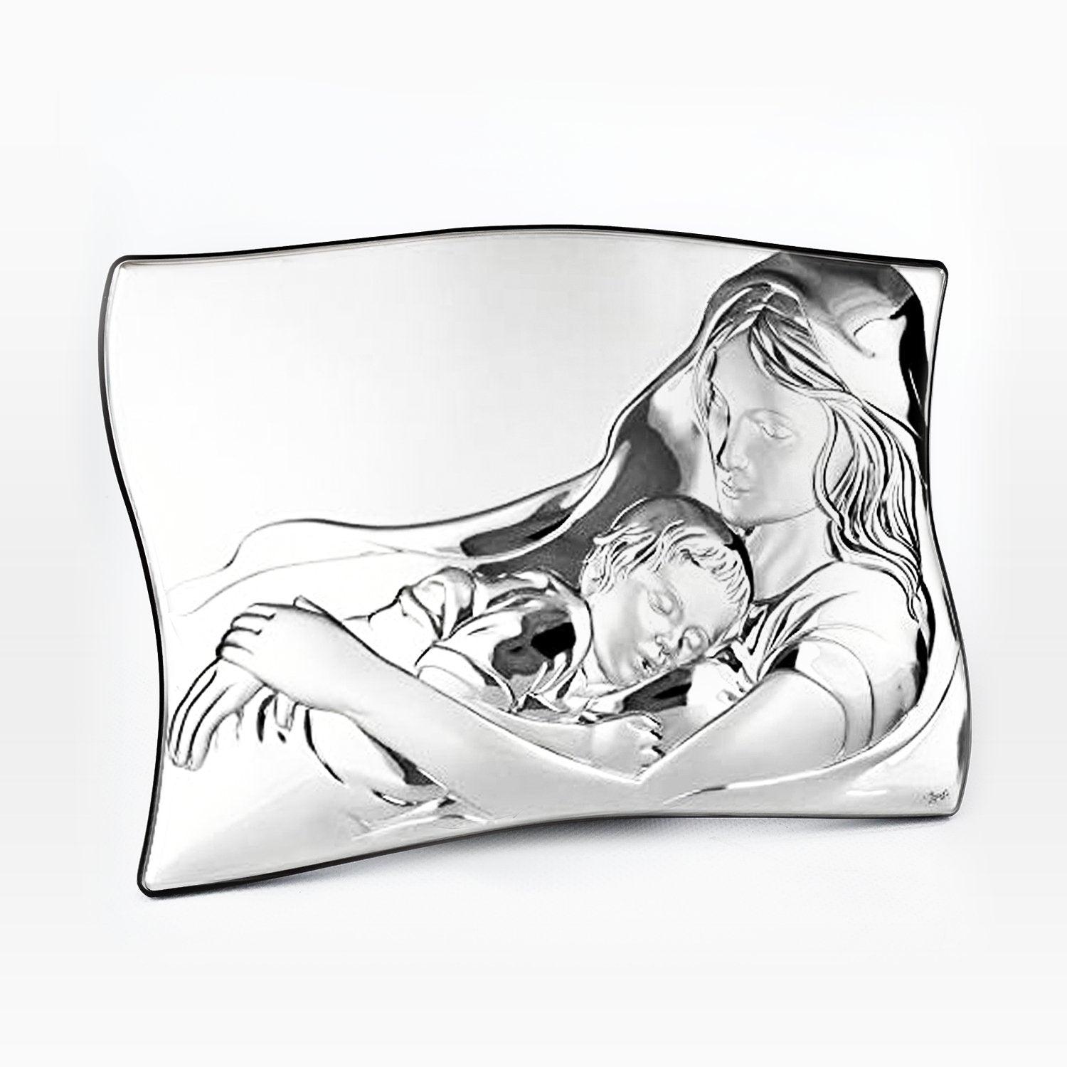 Icona in Argento Laminato con Retro in Legno a Tema Maternità Icone Sacre Albalu Bomboniere