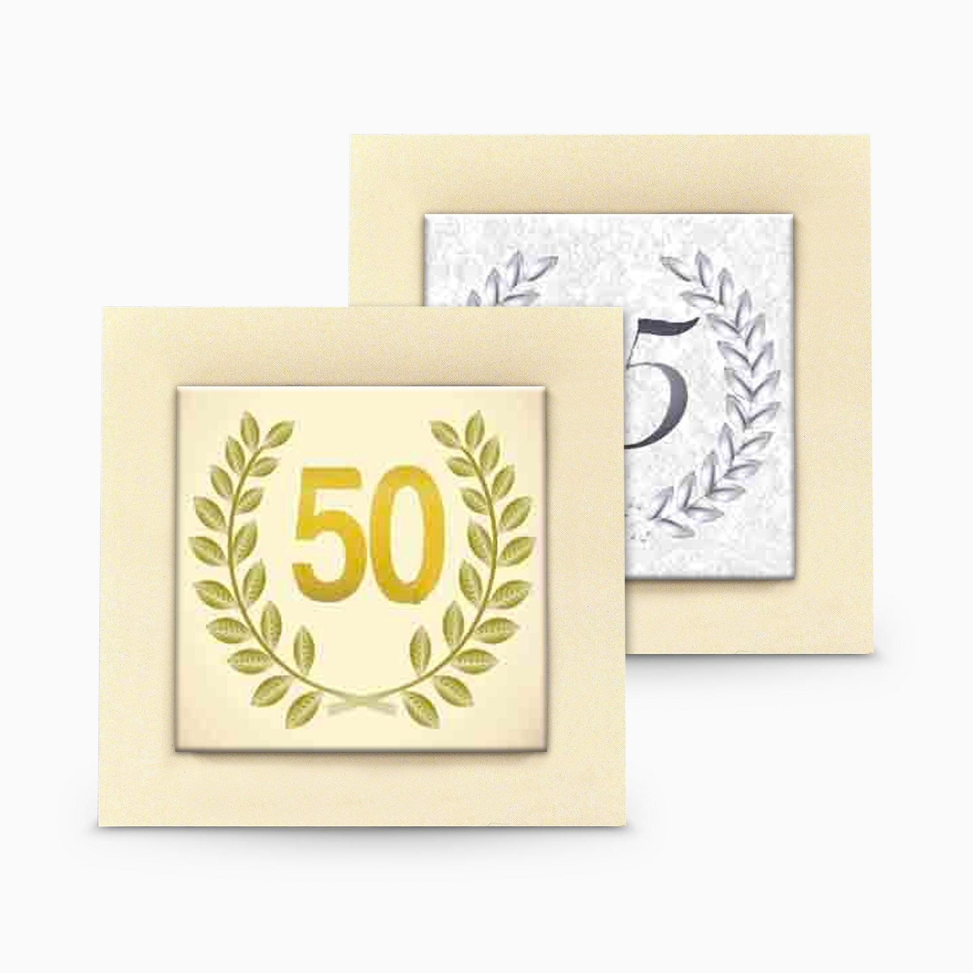 Icona in Legno con Piastrella in Gres Decorata a Tema Anniversario Matrimonio e Piedino da Appoggio Quadretti Albalu Bomboniere