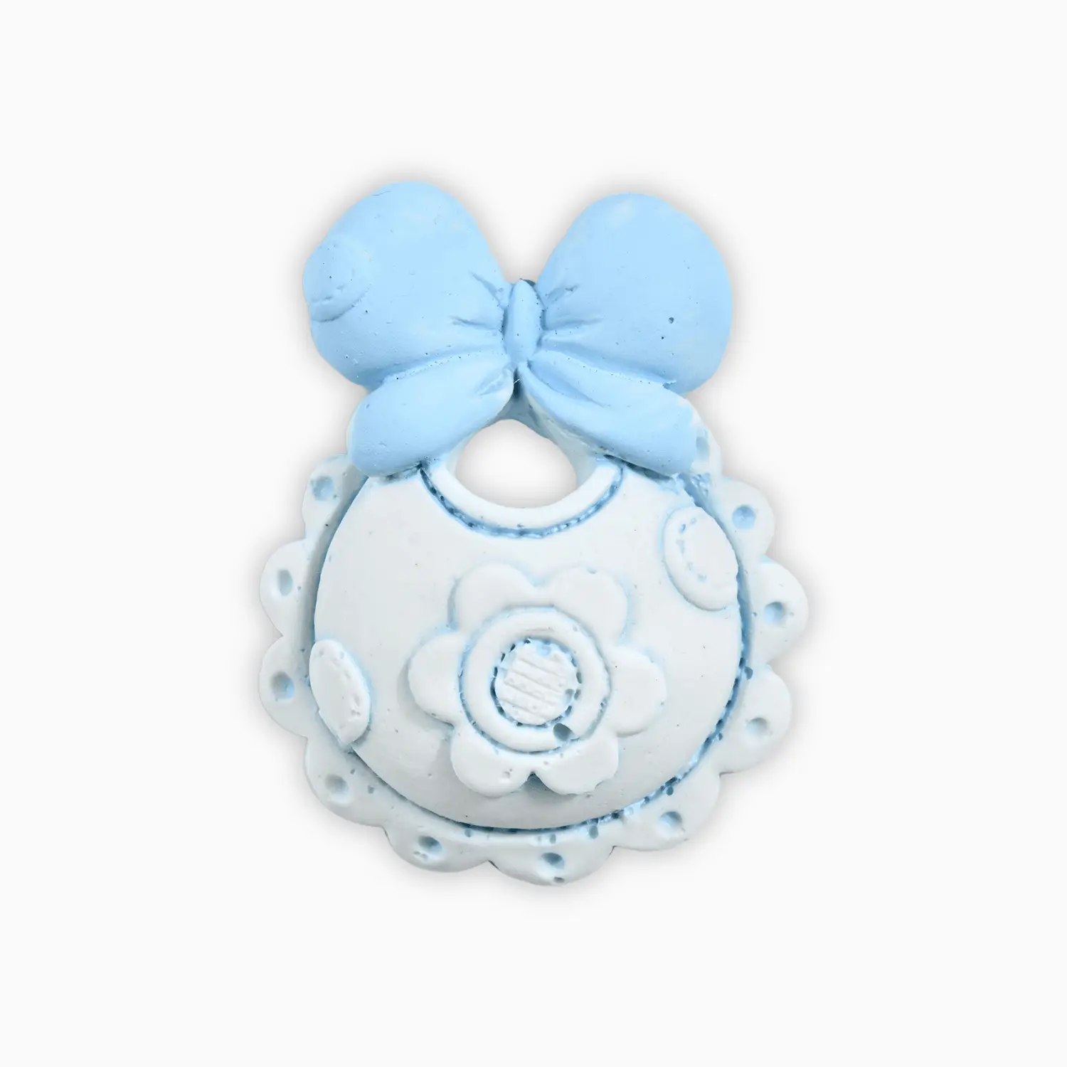 Magnete a Forma di Bavaglino con Fiore in Resina Decorata per Bimbo e Bimba a Tema Nascita e Battesimo