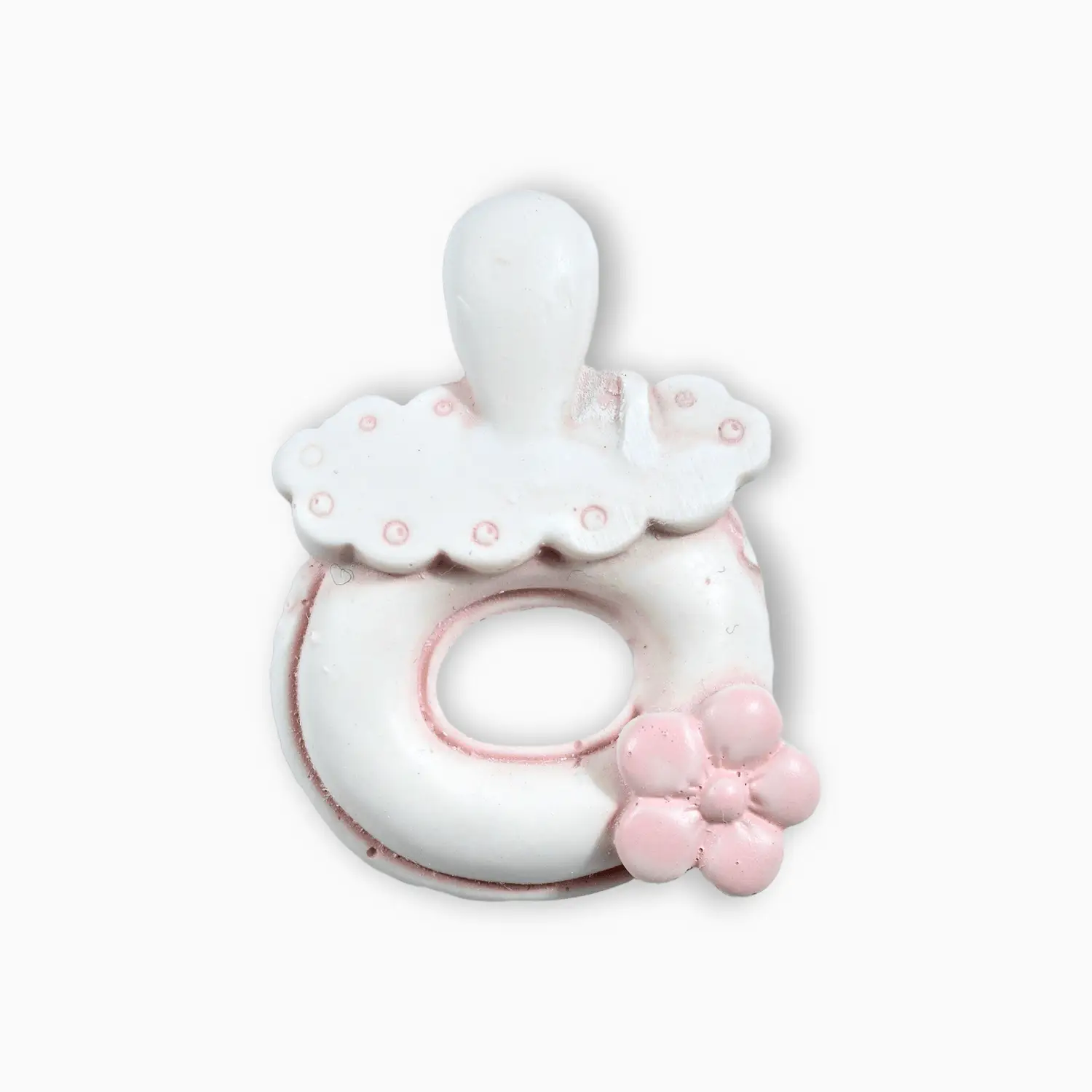 Magnete a Forma di Ciuccio con Fiore in Resina Decorata per Bimbo e Bimba a Tema Nascita e Battesimo