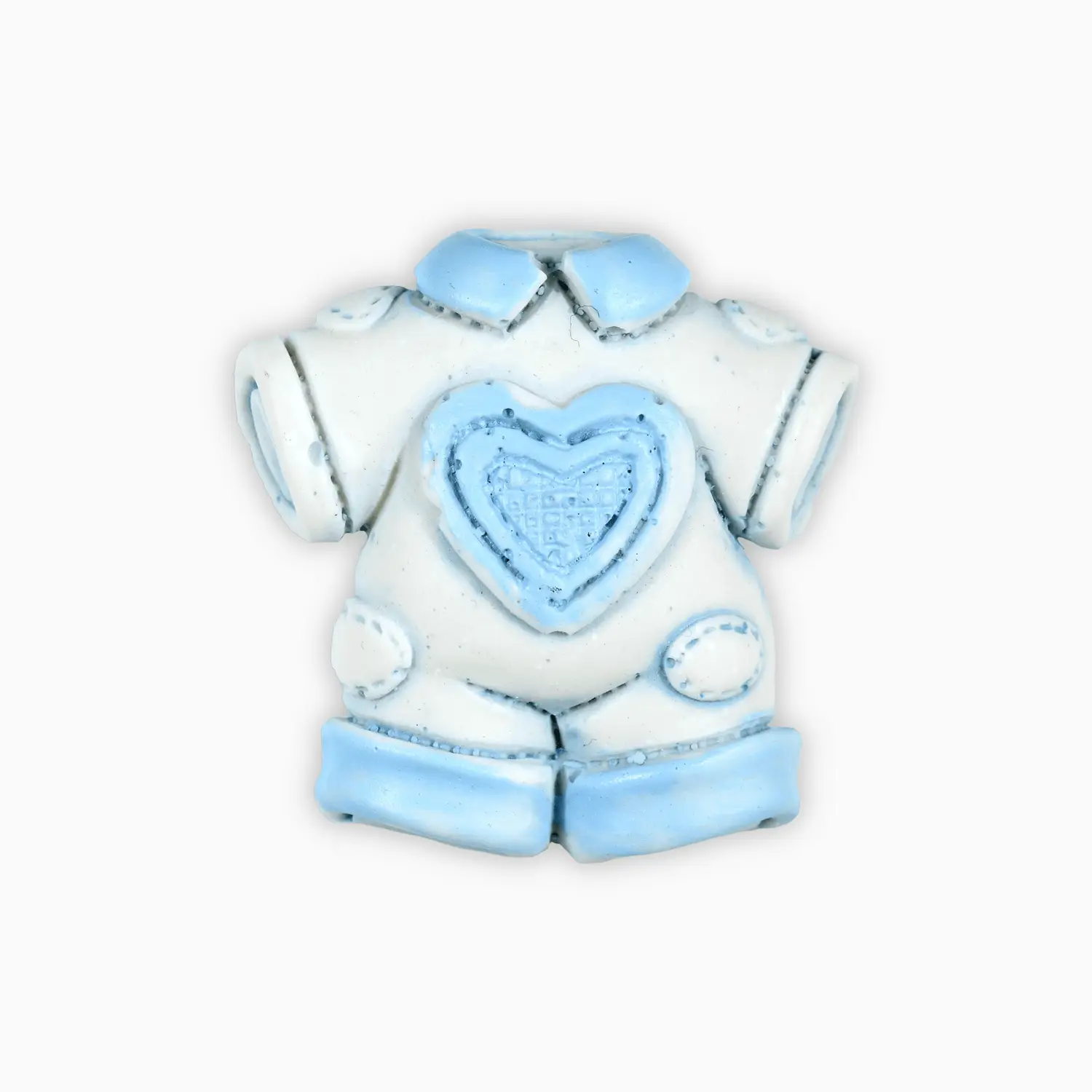 Magnete a Forma di Tutina con Cuore in Resina Decorata per Bimbo e Bimba a Tema Nascita e Battesimo
