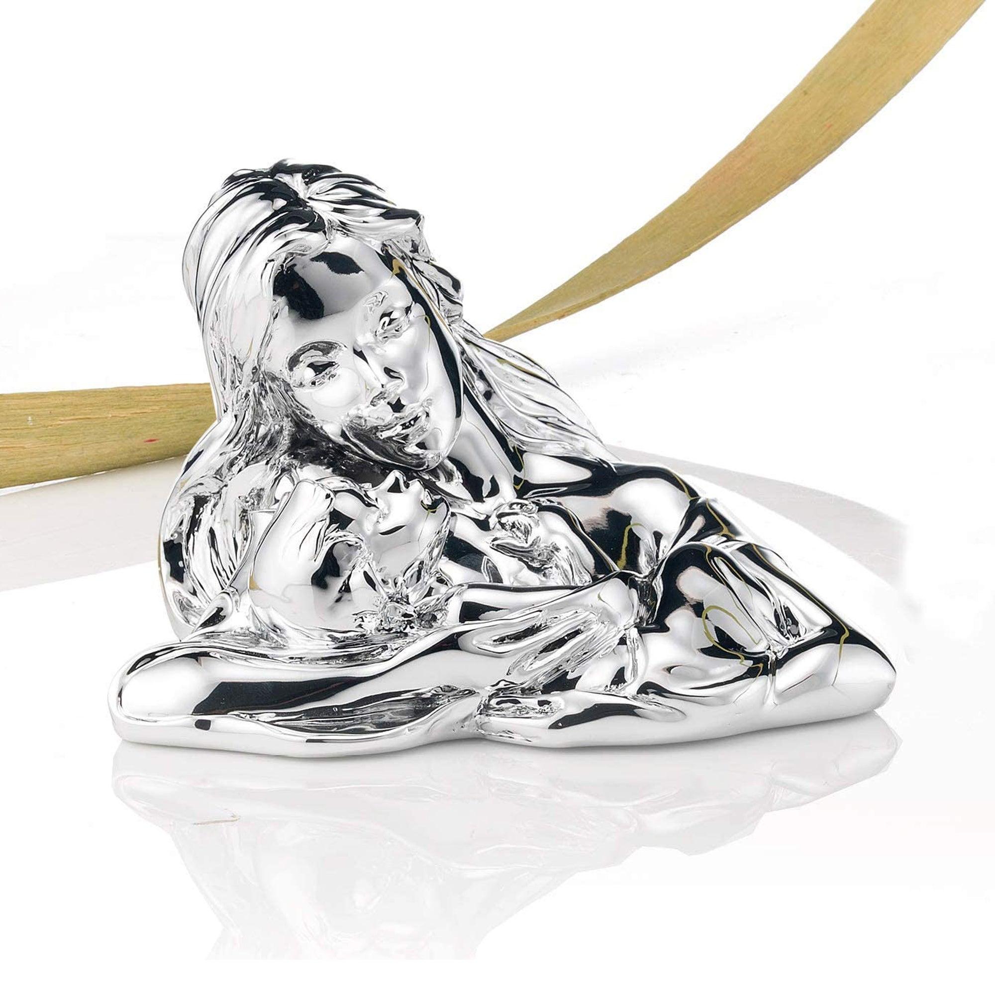 Maternità Madonna con Bambino in Resina Argento Misura 9X6.5 cm Resina Argentata Albalu Bomboniere
