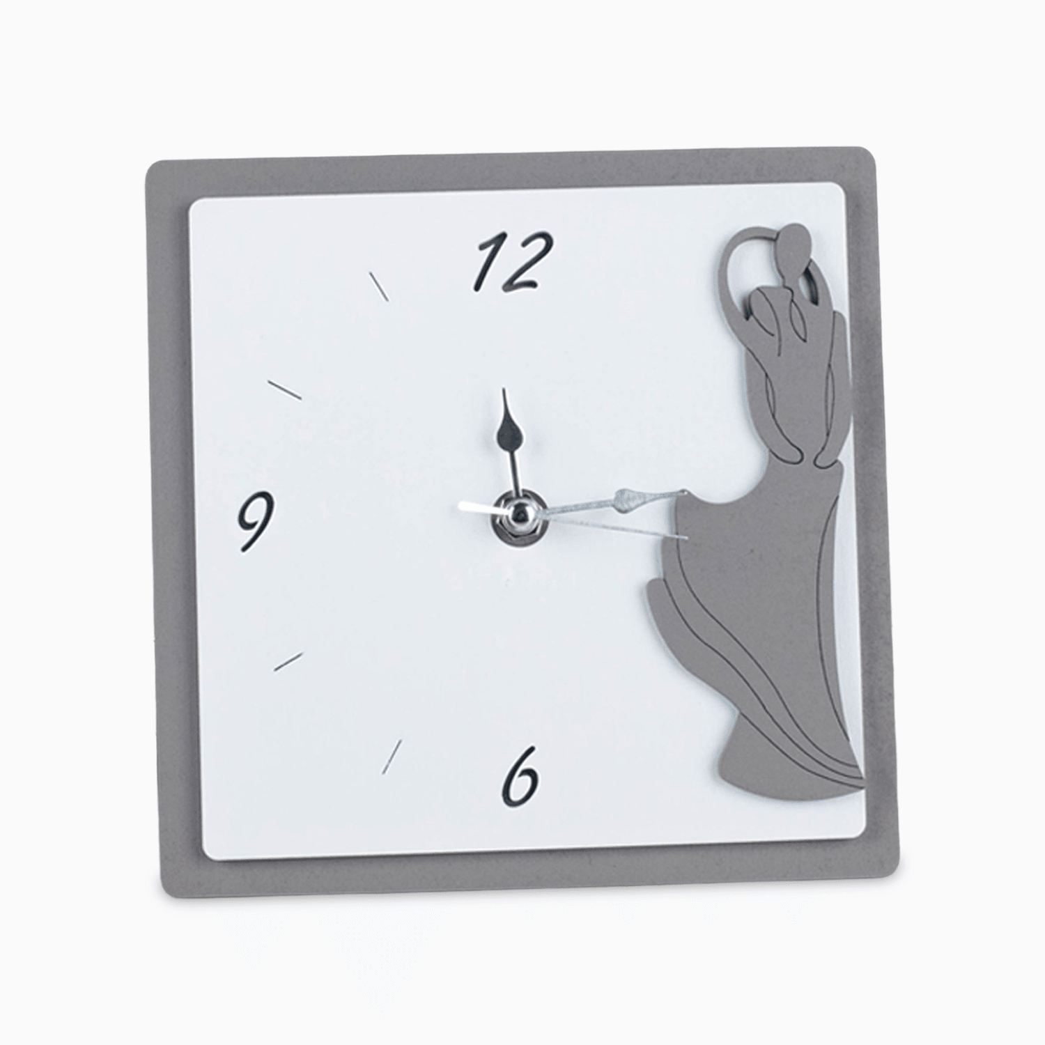 Orologio da Appoggio in Legno Laccato Bianco e Tortora Quadrato con Coppia Sposi e Numeri Incisi su Pannello a Rilievo Orologi Albalu Bomboniere