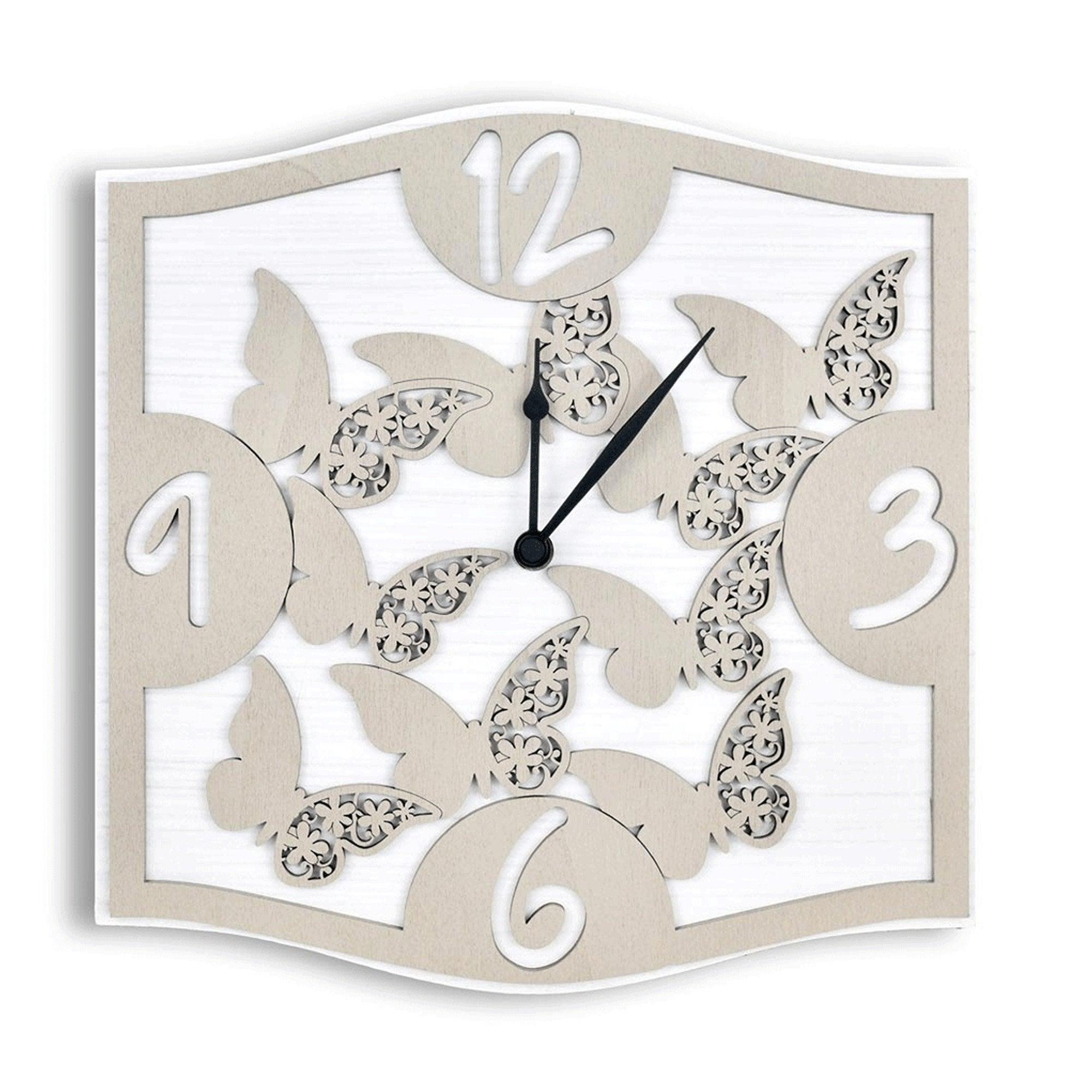 Orologio da Parete con Farfalle Tortora Orologi in Legno Albalu Bomboniere
