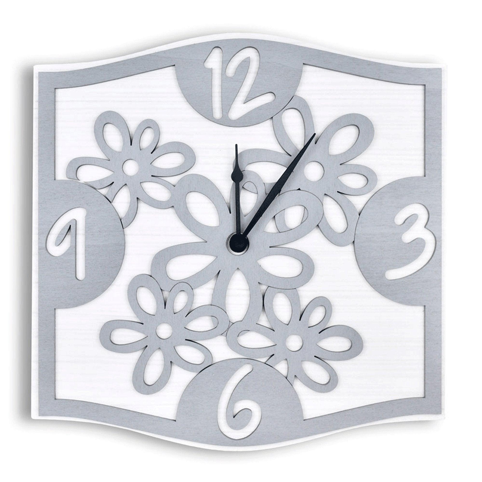 Orologio da Parete con Fiori Colore Grigio Orologi in Legno Albalu Bomboniere