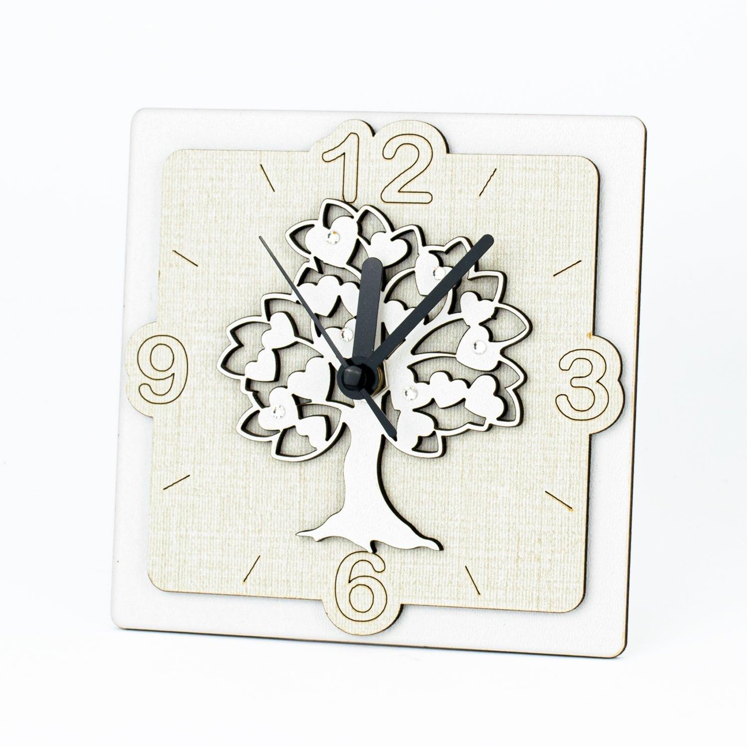 Orologio da Tavolo con Albero della Vita e Cuori in Legno Orologi Albalu Bomboniere