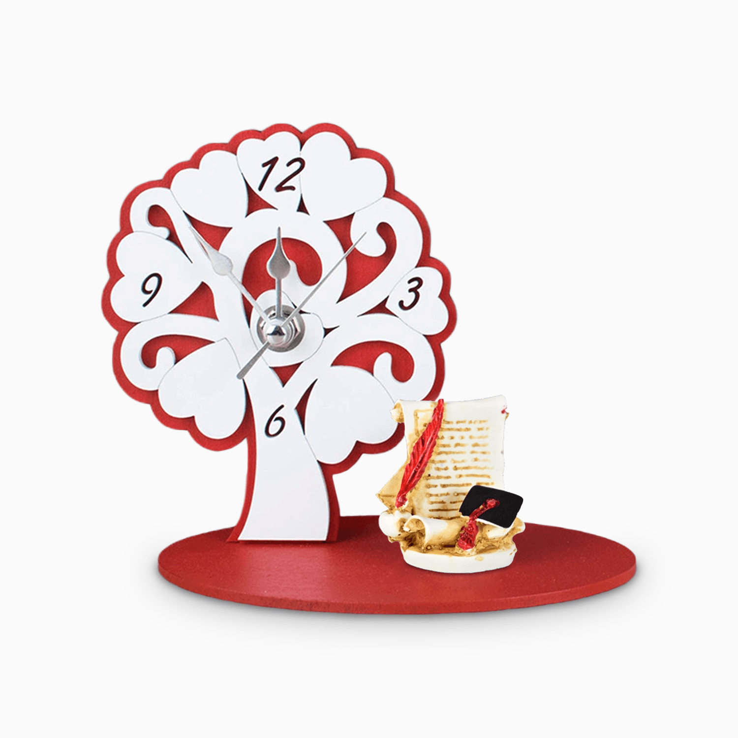 OrologioAlbero della Vita Rosso con Applicazioni in Resina  Tema Laurea