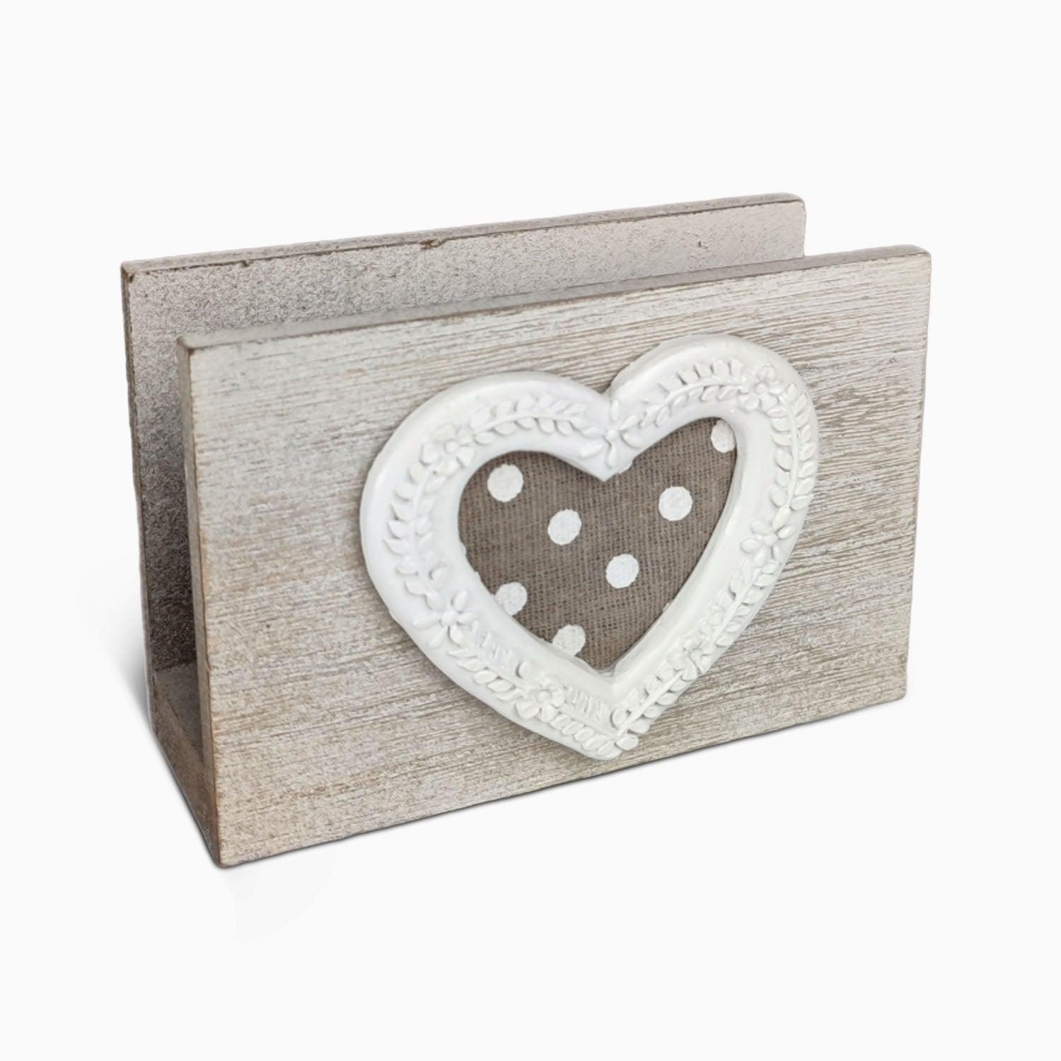Porta tovaglioli in Legno Shabby con Applicazione Cuore Originali e Utili Albalu Bomboniere