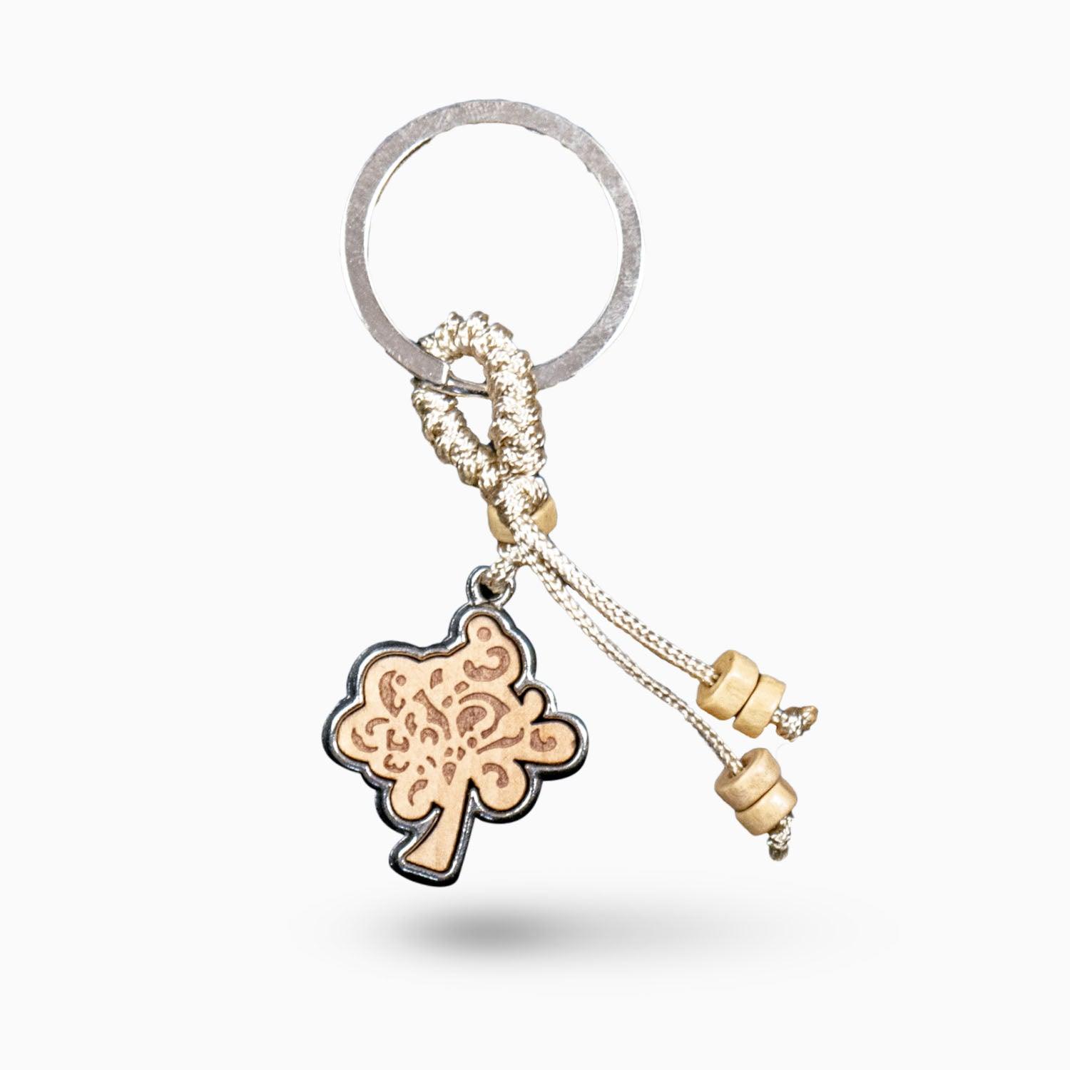 Portachiavi Albero della Vita in legno con Bordino Zama Argentato per Confettata Portachiavi Albalu Bomboniere