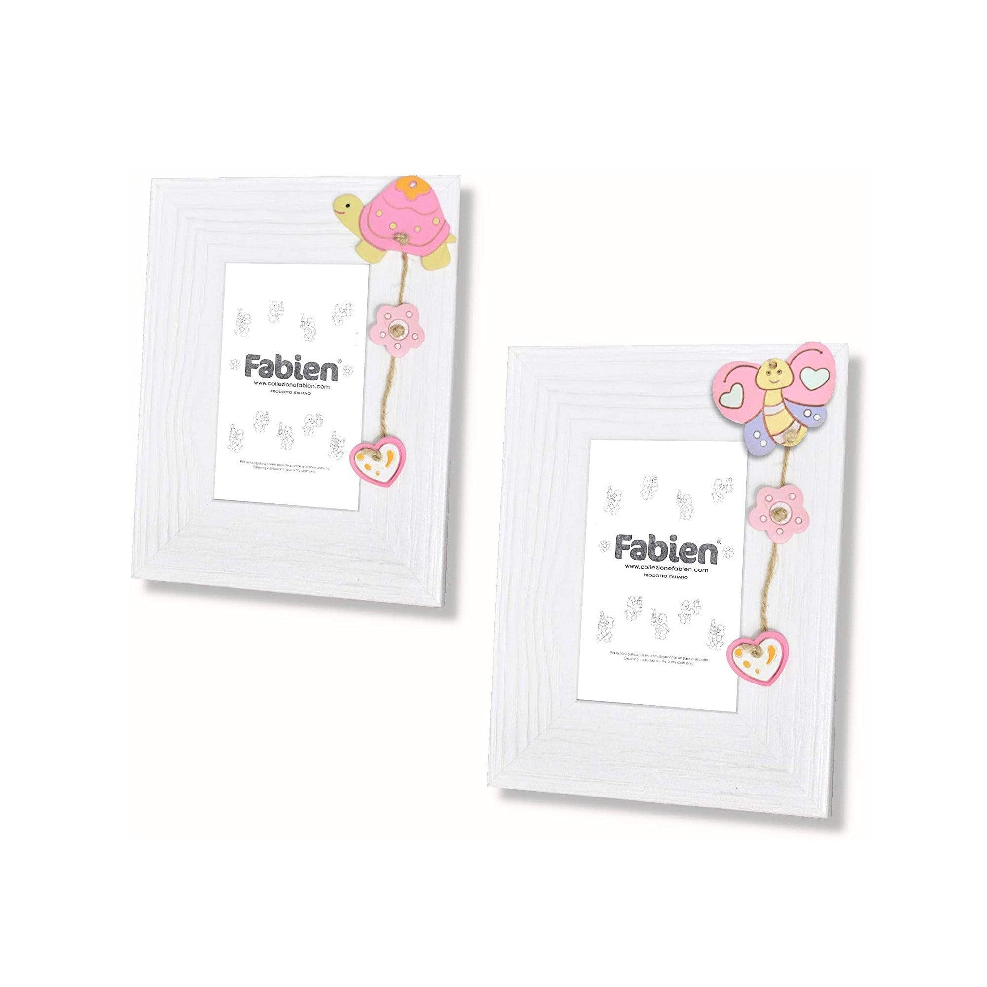 Portafoto Country in Legno Bianco Prima Infanzia con Applicazioni Assortite Rosa Cornici Portafoto Albalu Bomboniere