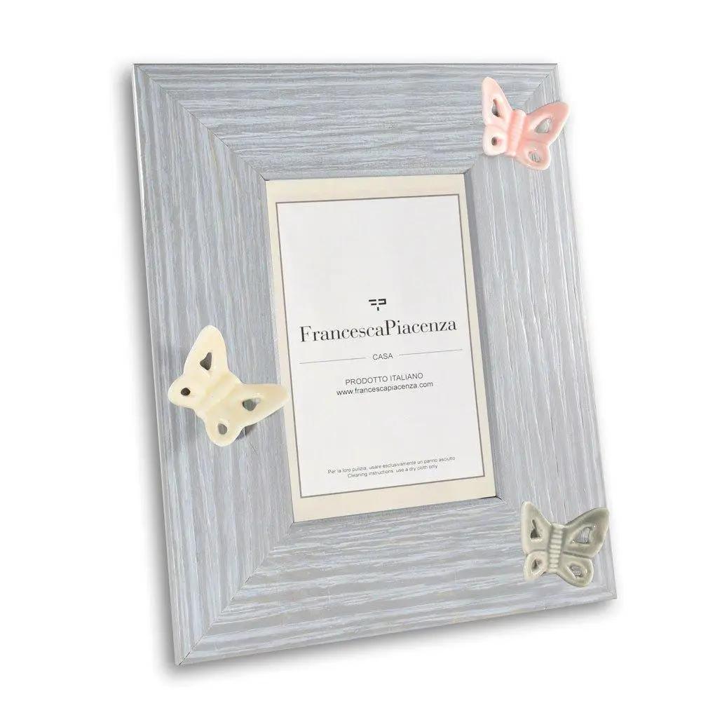 Portafoto Legno Grigio Farfalle in Porcellana Cornici Portafoto Albalu Bomboniere