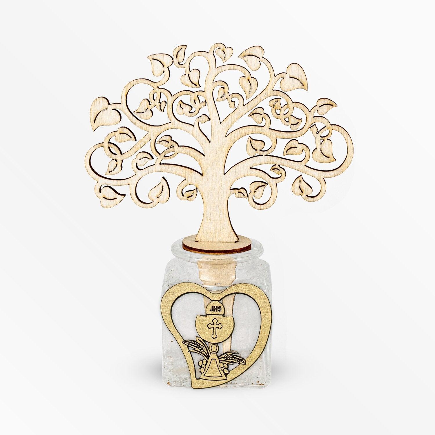 Profumatore Base in Vetro con diffusore Albero della Vita e Applicazione in Legno a Tema Calice Comunione Profumatori Albalu Bomboniere