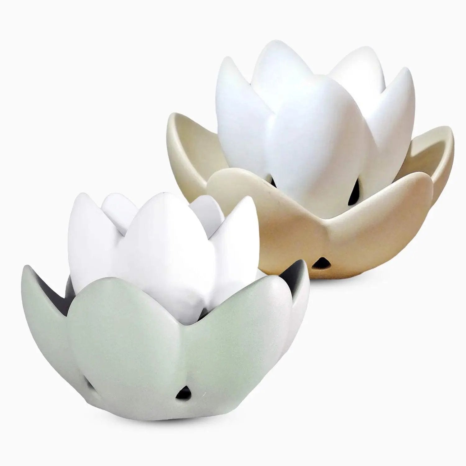 Profumatore Brucia Essenze per Ambienti in Ceramica a Forma di Ninfea Colore Panna e Bianca con Candela Tea Light Profumatori Albalu Bomboniere