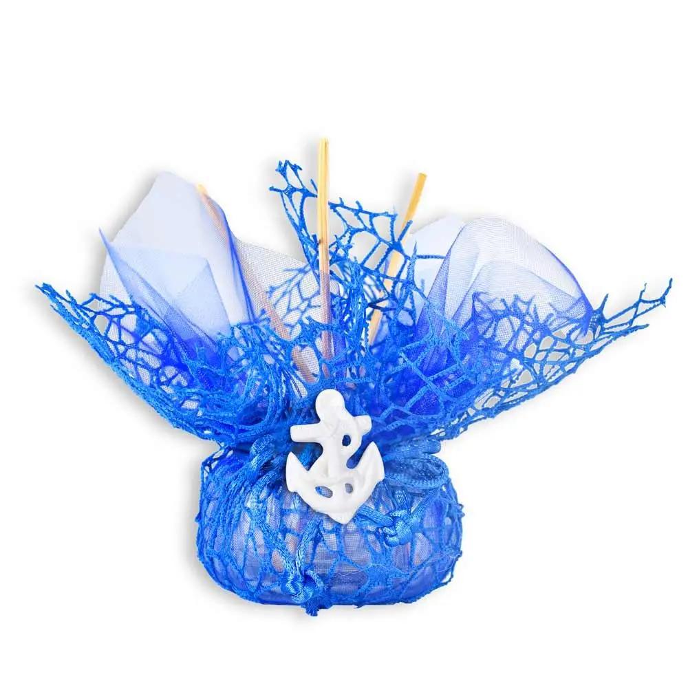 Bomboniera Profumatore Tema Mare Tessuto Blu con Applicazione Gesso