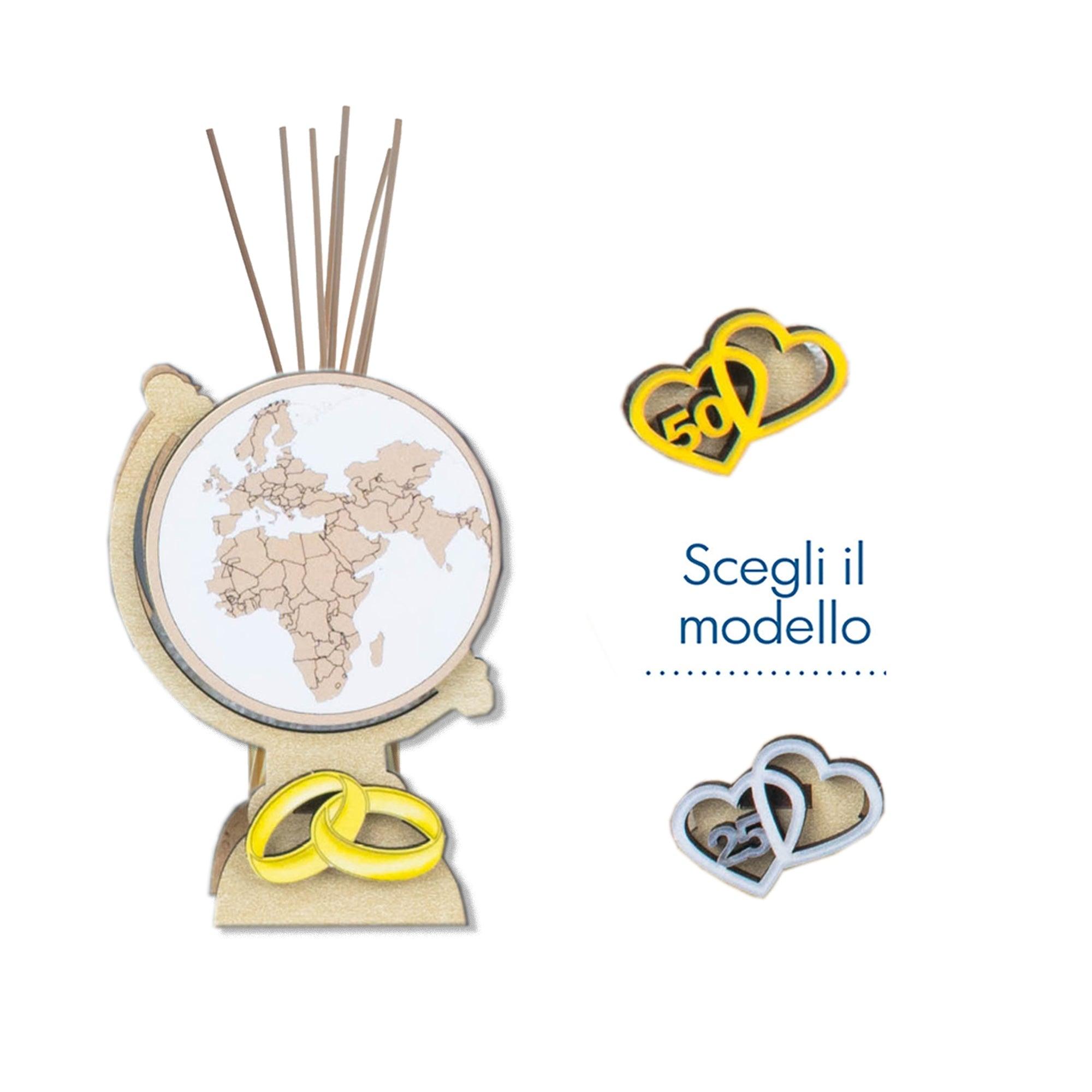 Profumatore in Legno Mappamondo con Applicazioni Anniversario Matrimonio