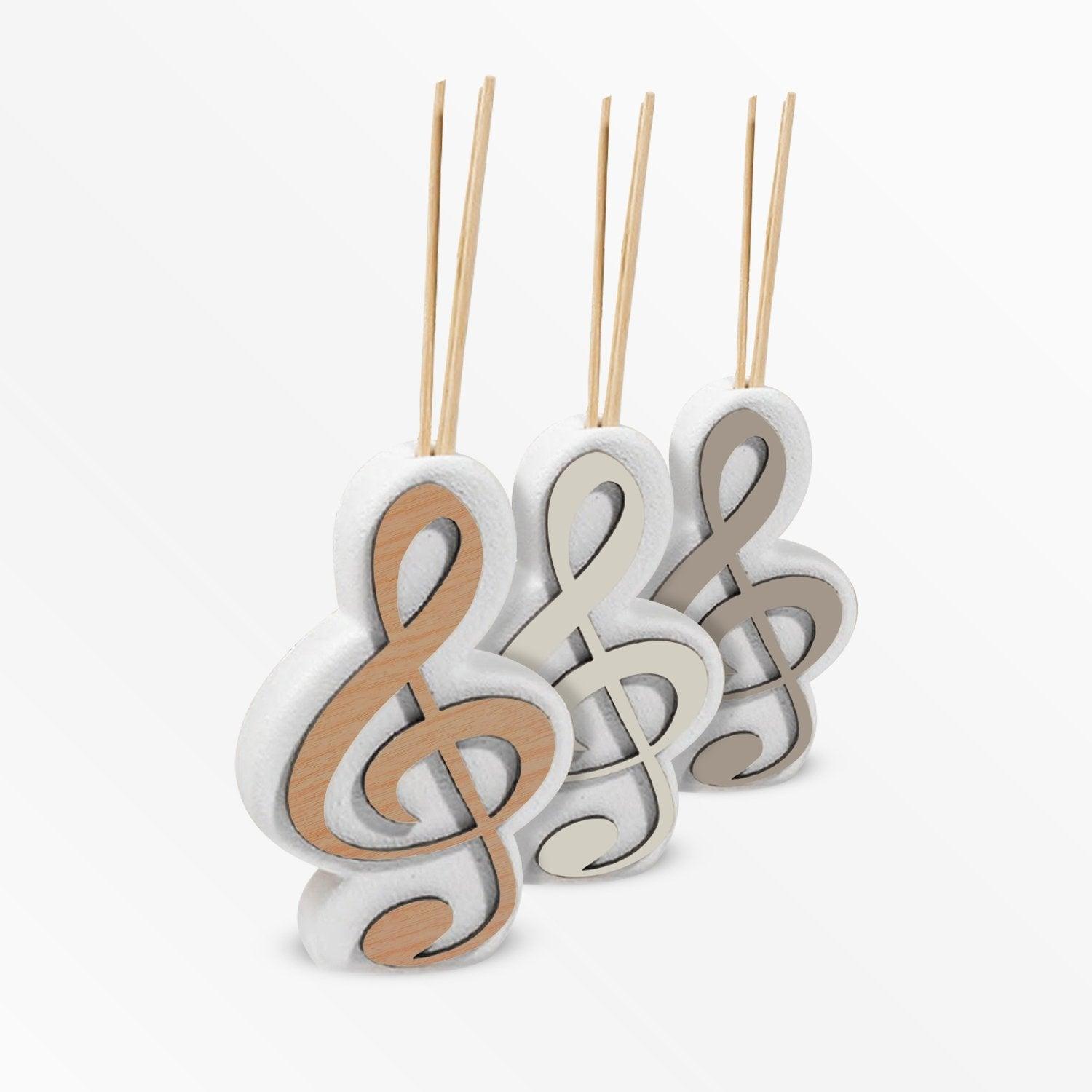 Profumatore in Resina effetto Marmo con Applicazione in Legno a Tema Nota Musicale Chiave di Sol Violino Profumatori Albalu Bomboniere