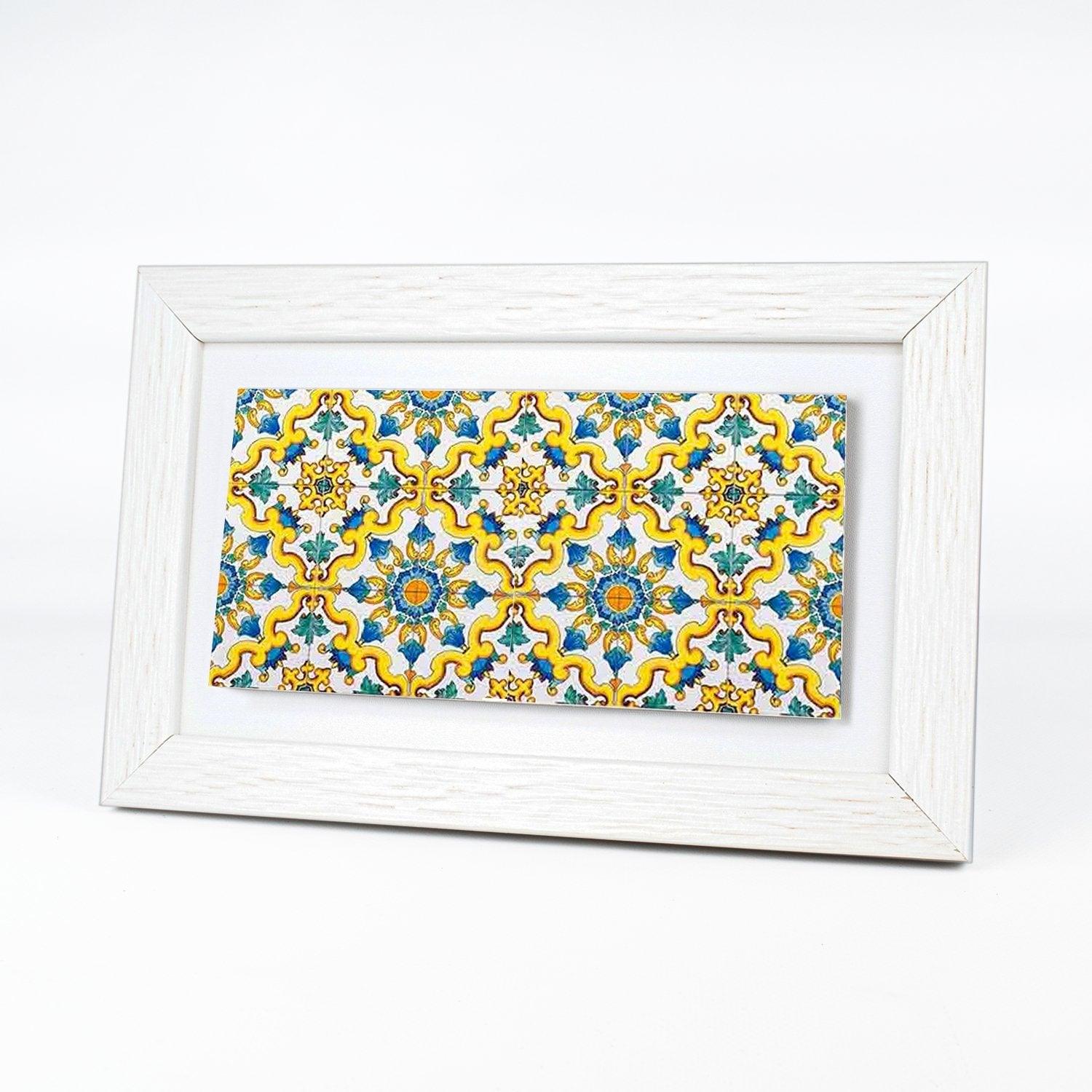 Quadretto in Legno con Piastrella Maiolica in Gres Porcellanato e Cornice Rettangolare