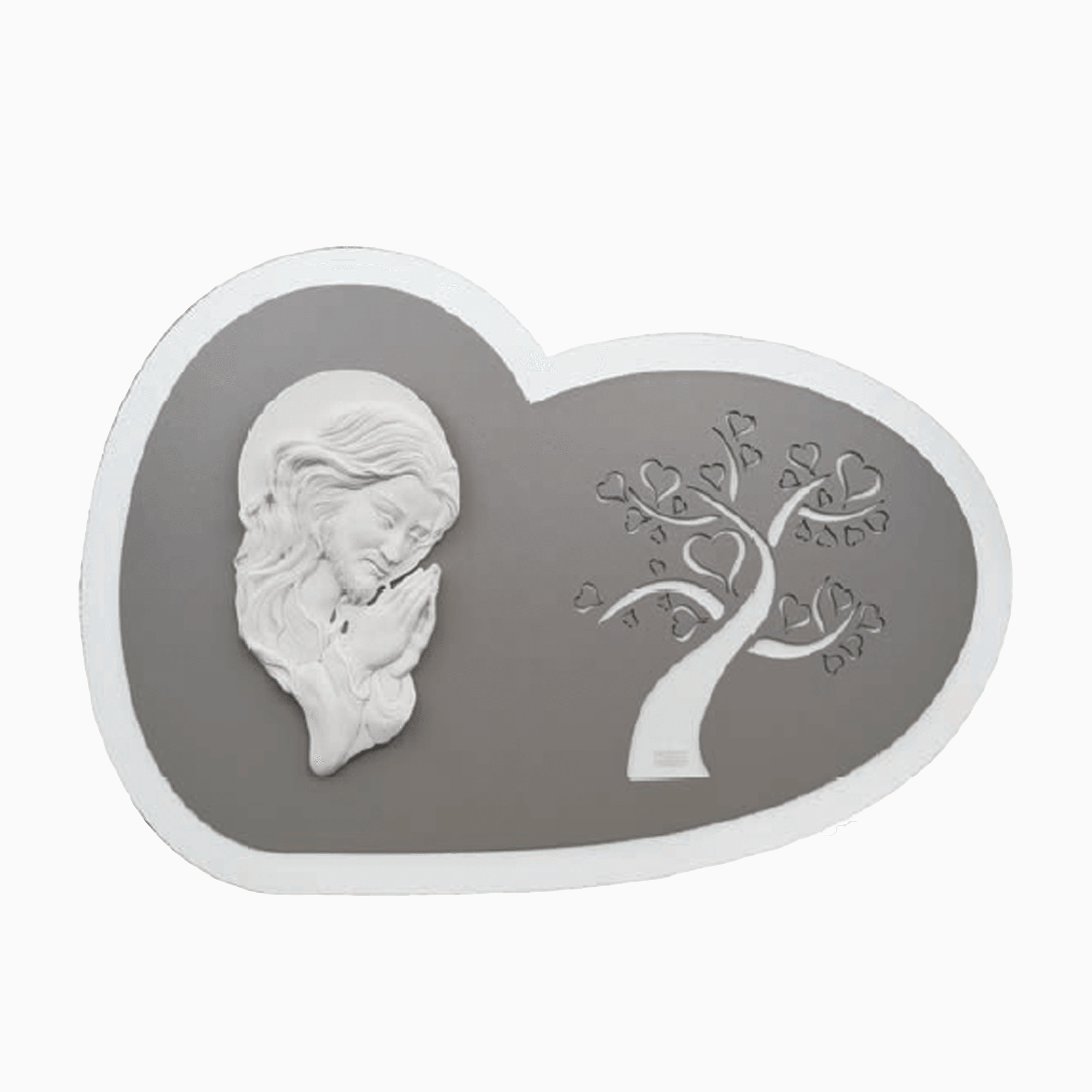 Quadro Cristo Bianco in Resina e Retro Cuore Legno Grigio Laccato- Quadro 100% made in Italy- Quadri in Tela Albalu Bomboniere