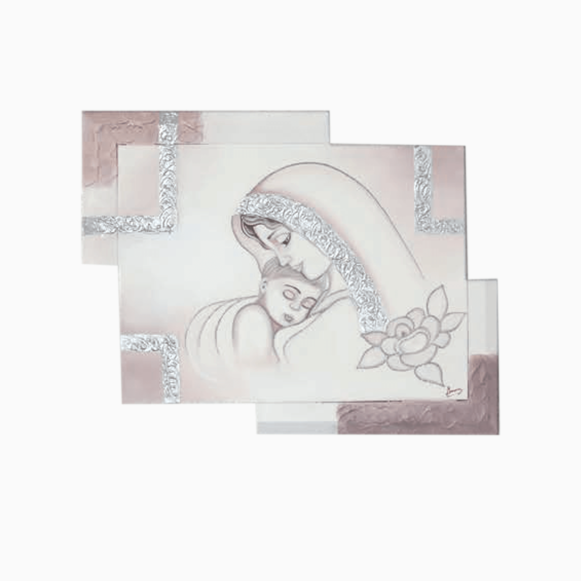 Quadro Maternità Silver con Cornice legno stuccata e riporto Argento- Quadro 100% made in Italy- Quadri in Tela Albalu Bomboniere