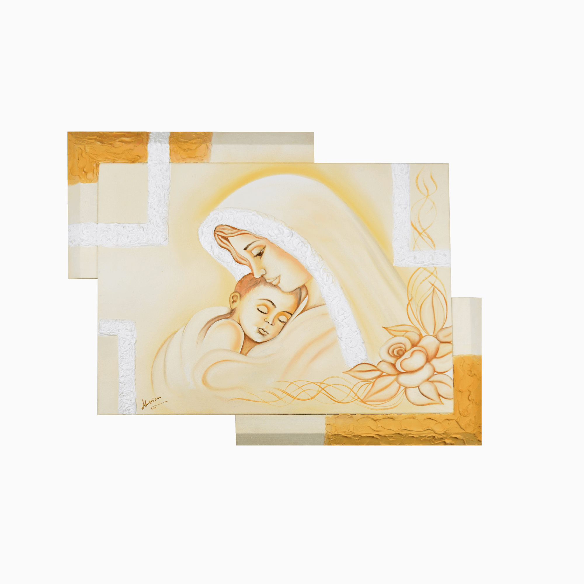 Quadro Maternità oro con Cornice Stuccata- Quadro 100% made in Italy- Quadri in Tela Albalu Bomboniere