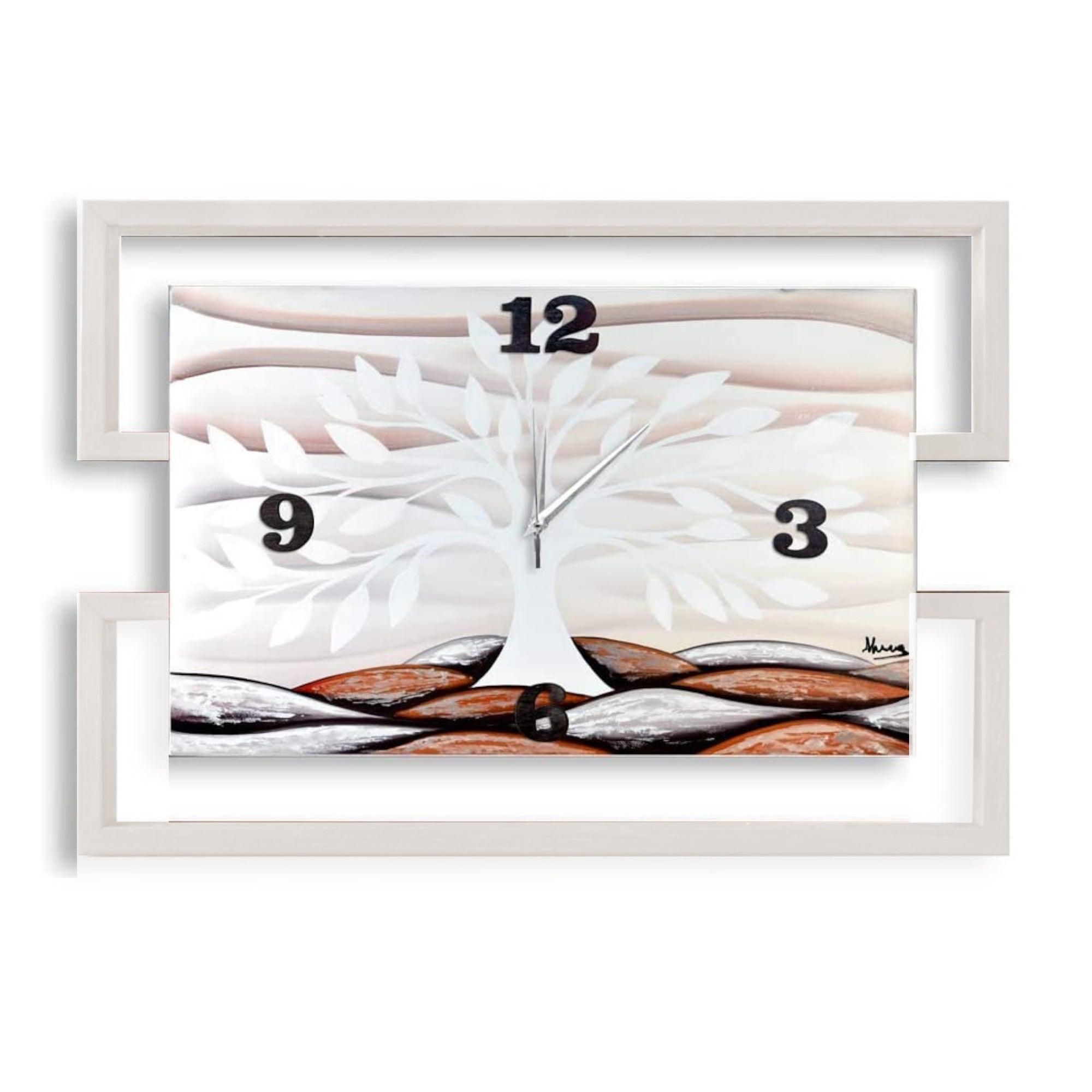 Quadro Orologio Albero Della Vita Bianco Con Cornice Bianca Dipinto A Mano Orologi in Tela Albalu Bomboniere Default Title