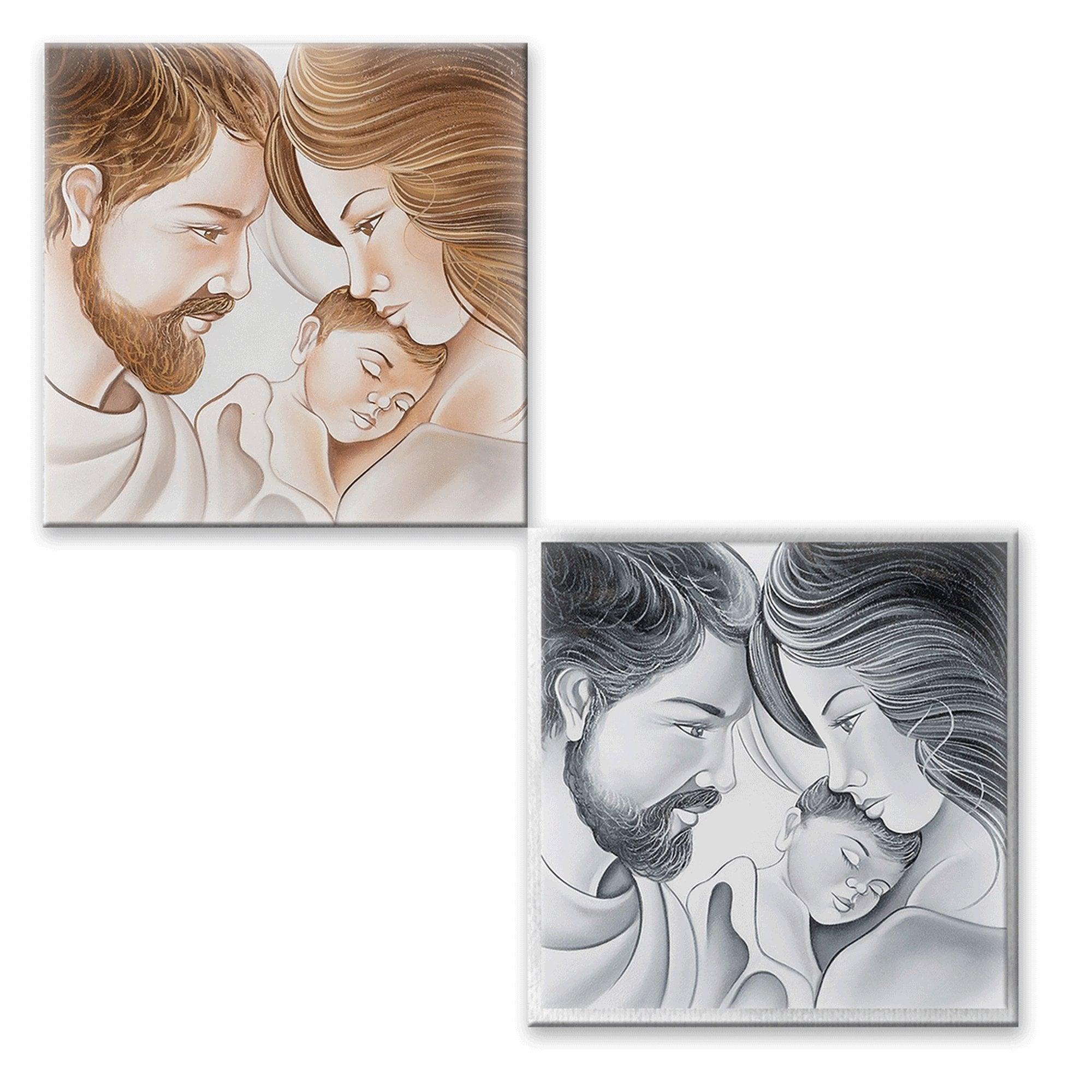Quadro Religioso Sacra Famiglia Legno Dipinto a Mano misure 55x55 cm Quadri in Legno Albalu Bomboniere