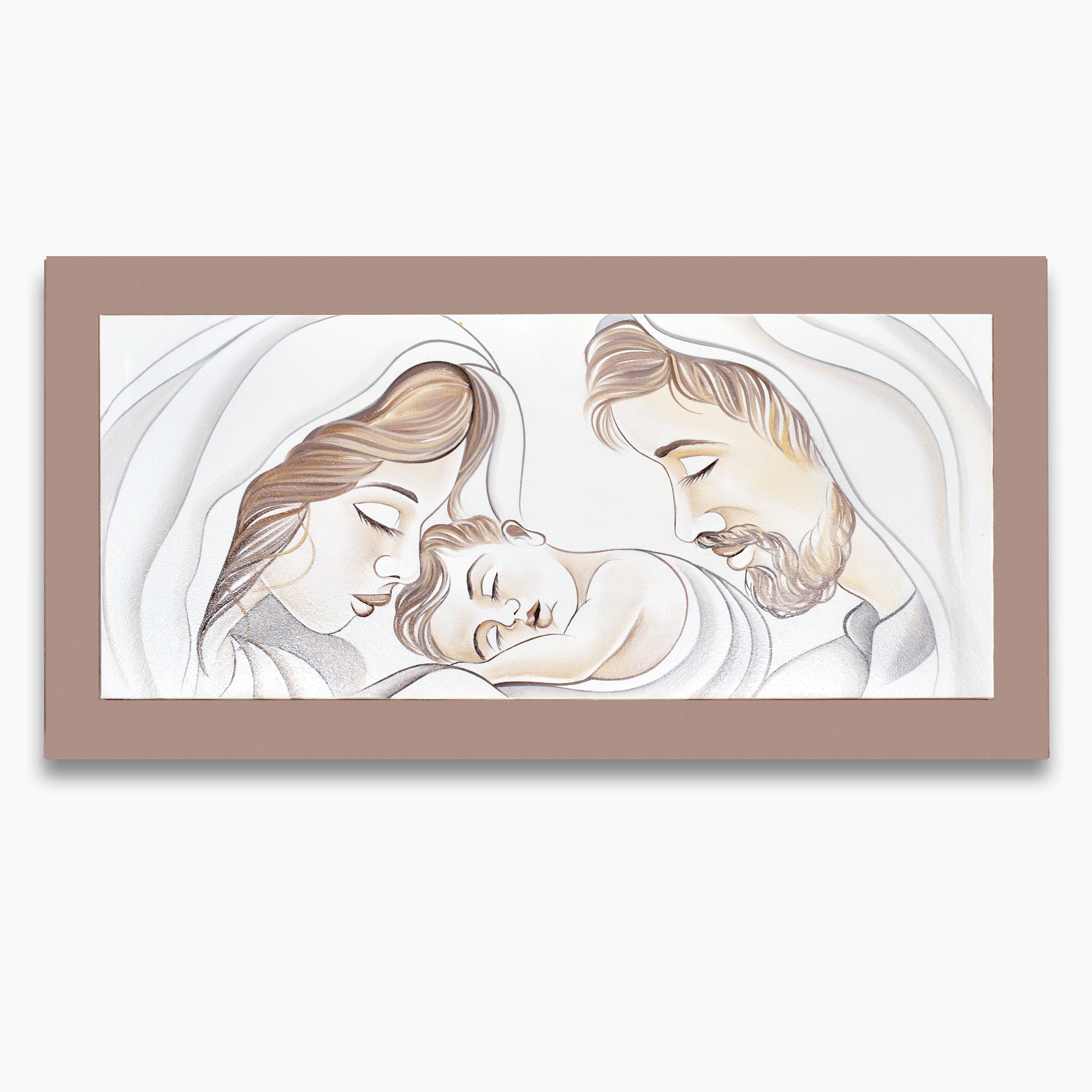 Quadro Sacra Famiglia dipinta a mano con Cornice Tela Tortora- Quadro 100% made in Italy- Quadri in Tela Albalu Bomboniere