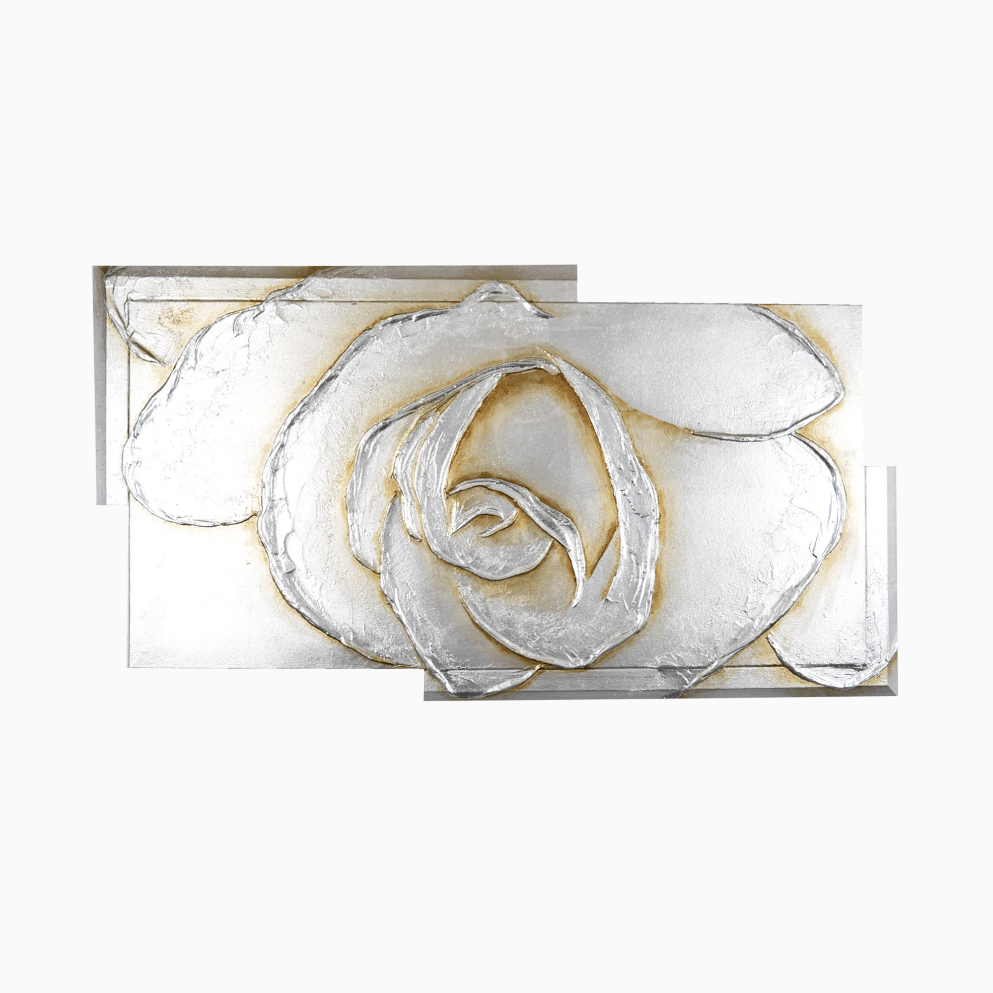 Quadro fiore Stuccato a Mano con Riporti Argento- Quadro 100% made in Italy- Quadri in Tela Albalu Bomboniere