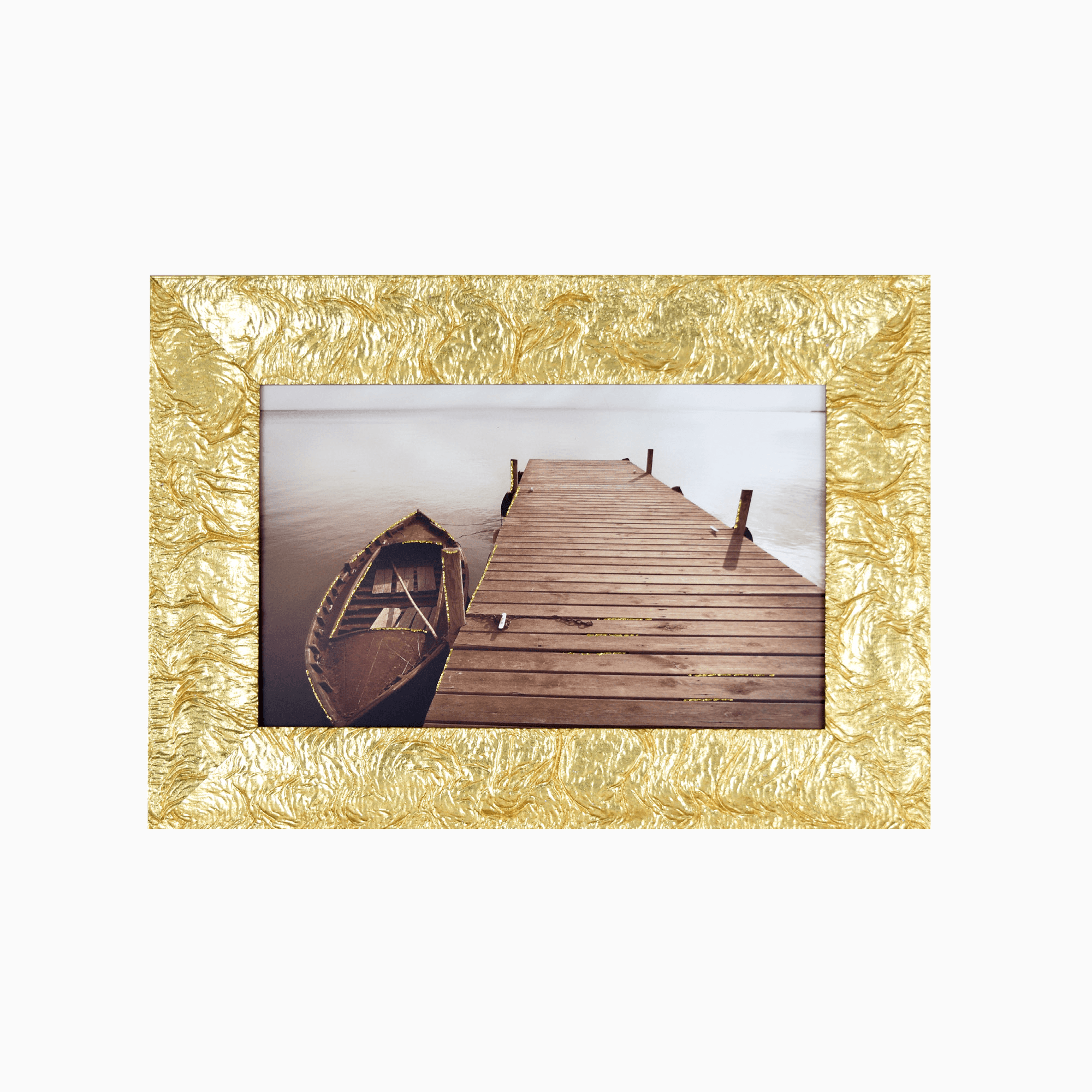 Quadro su Tela Barca su Pontile con Cornice Oro- Quadro 100% Made in Italy- Quadri in Tela Albalu Bomboniere