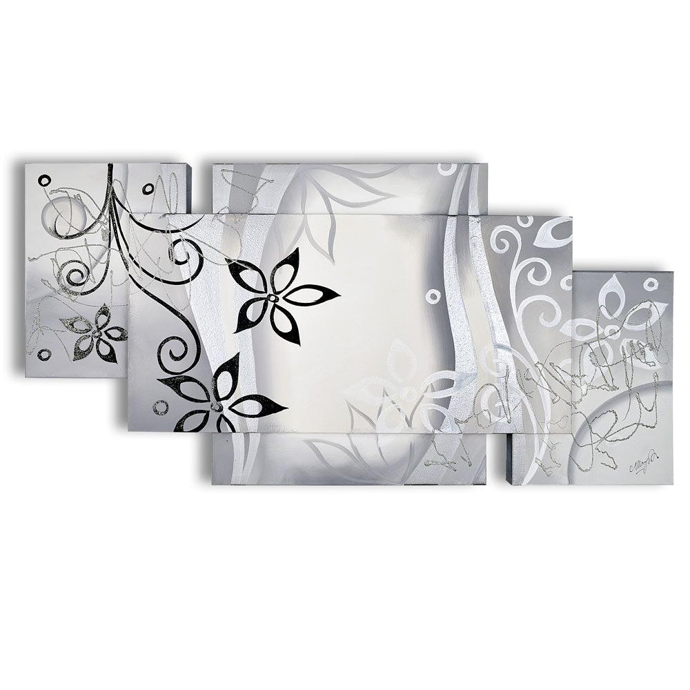 Quadro su Tela Fiori sui Toni del Grigio Multipannello Quadri Multipannello Albalu Bomboniere