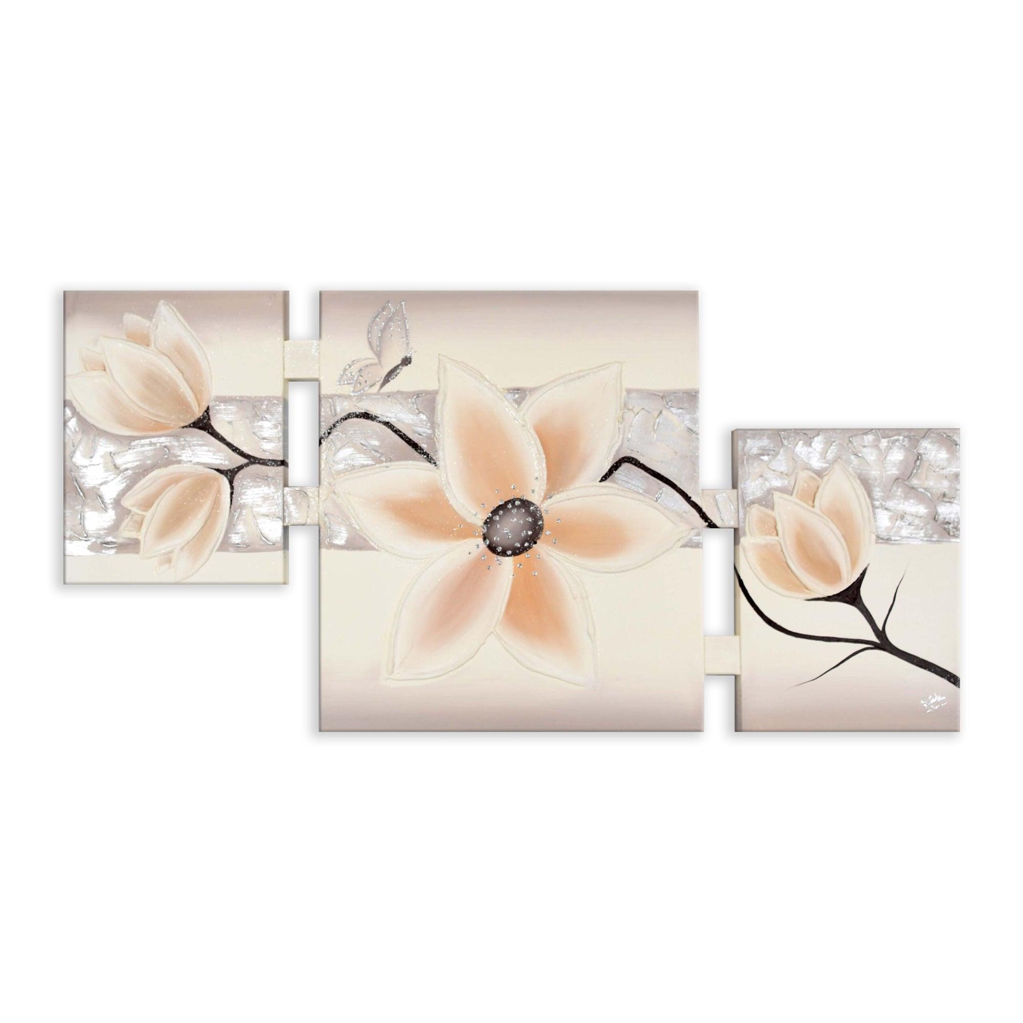 Quadro su Tela Multipannello Dipinto a Mano Fiori Panna misure 60x120 cm Quadri Multipannello Albalu Bomboniere